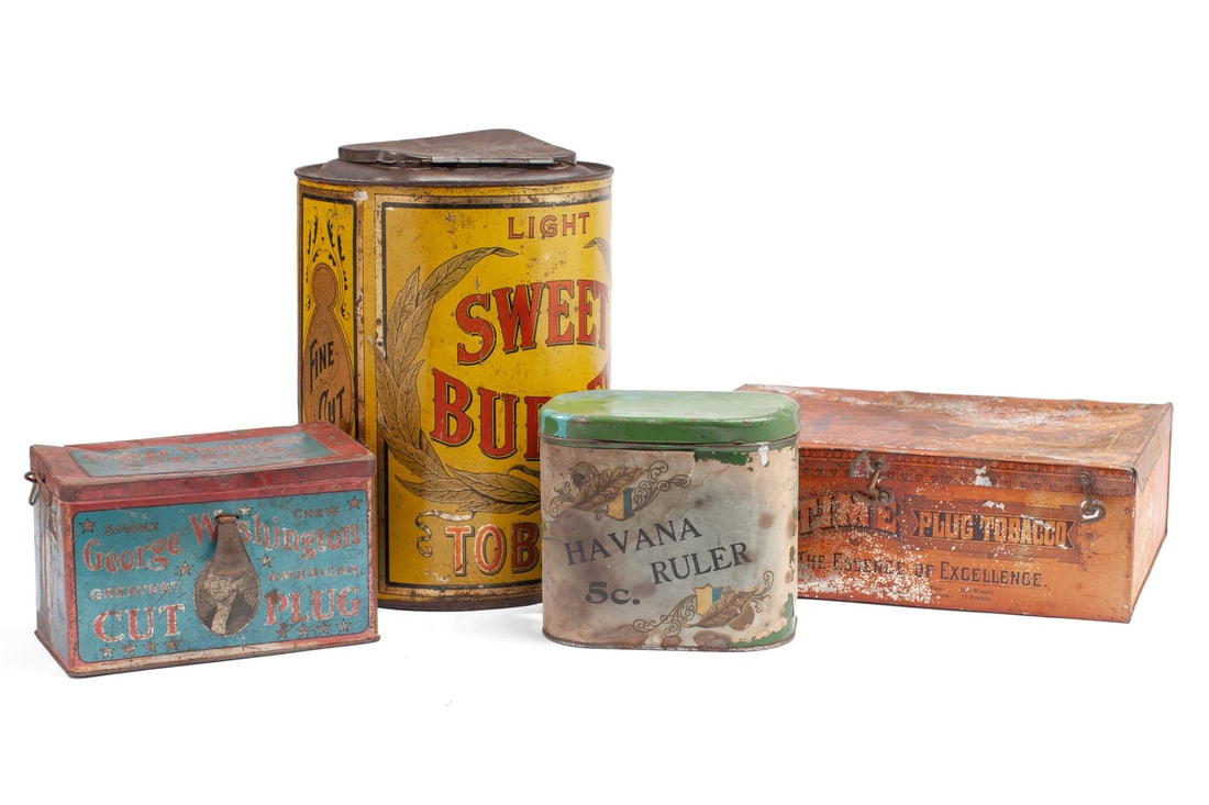 Group of Four Tobacco Advertising Tin Litho Cans (1 of 4)