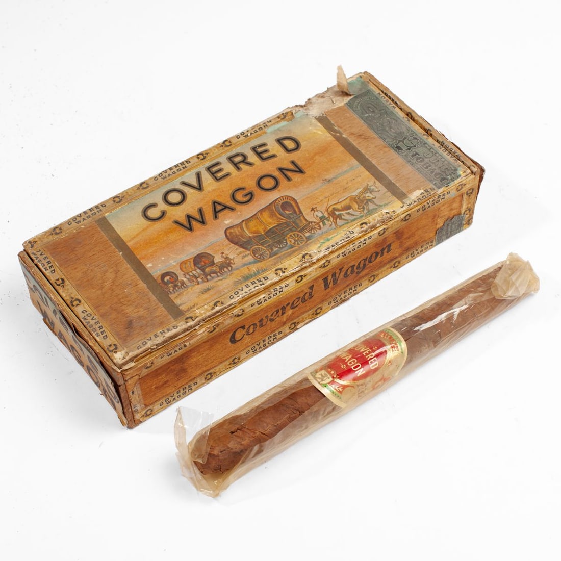 Antique Covered Wagon Cigar Box & Cigar (1 of 5)