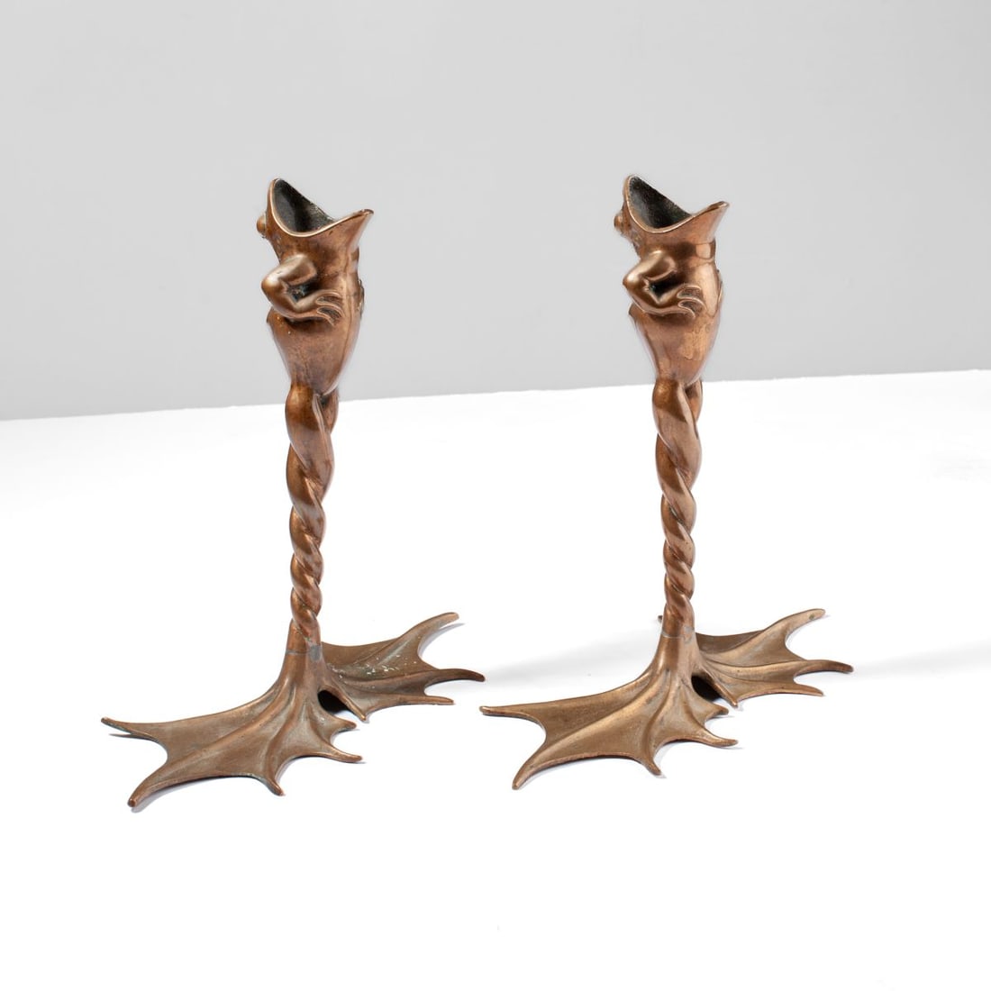 PAIR BRONZE FROG CANDLESTICKS / ANTHONY REDMILE (1 of 7)