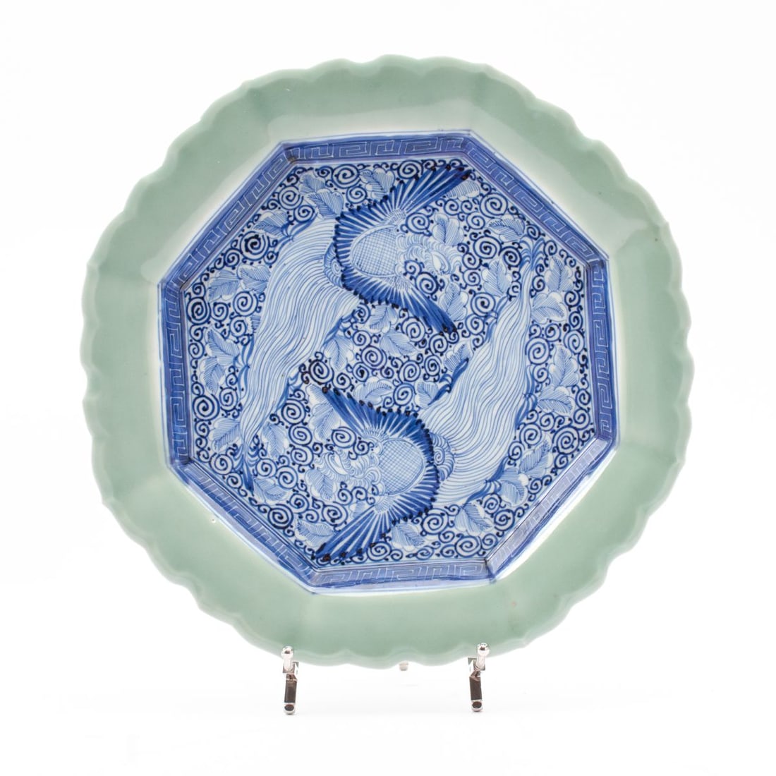 Japanese Meiji Imari Blue Celadon "Phoenixes" Dish (1 of 5)