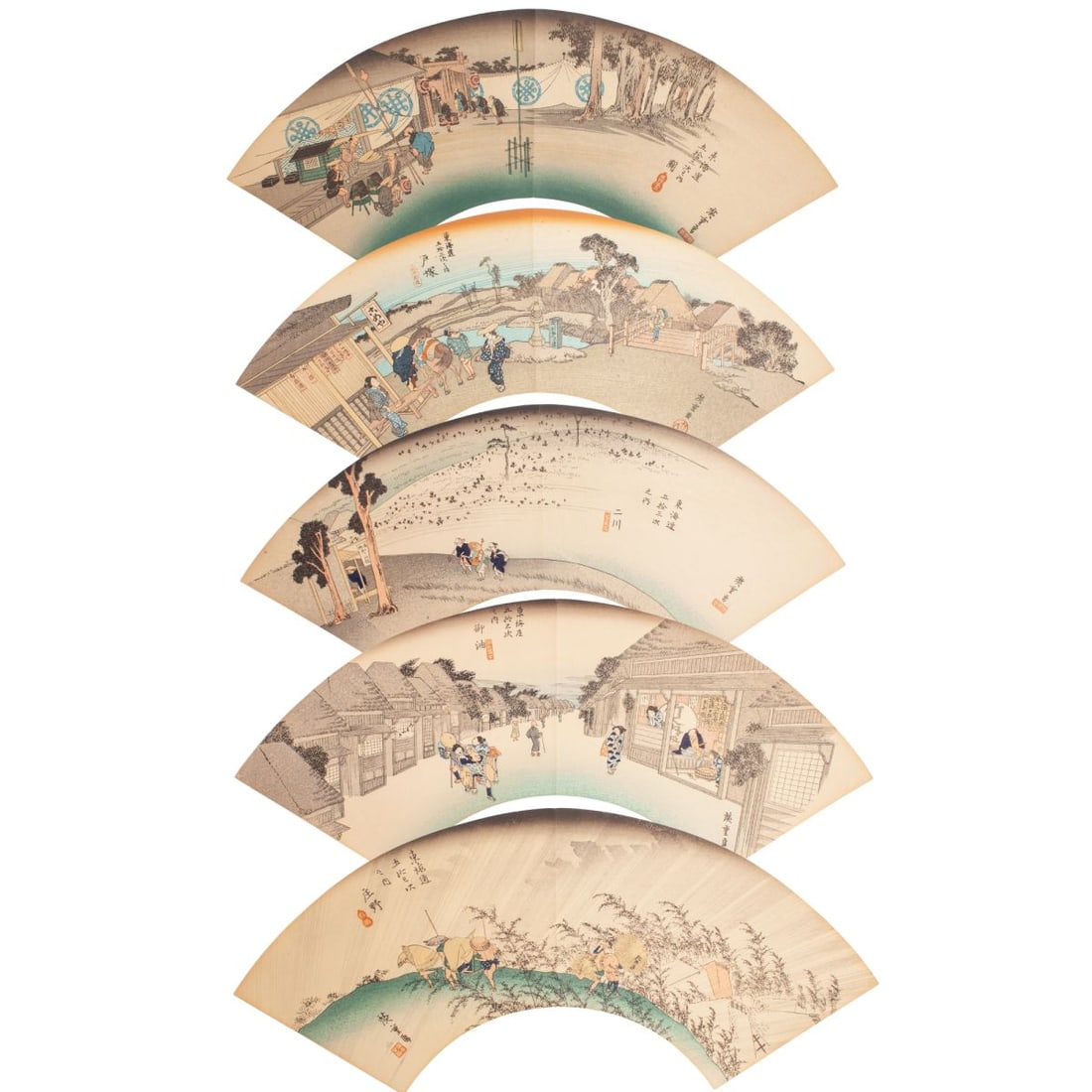 Five Japanese Fan Shaped Woodblock Prints (1 of 8)