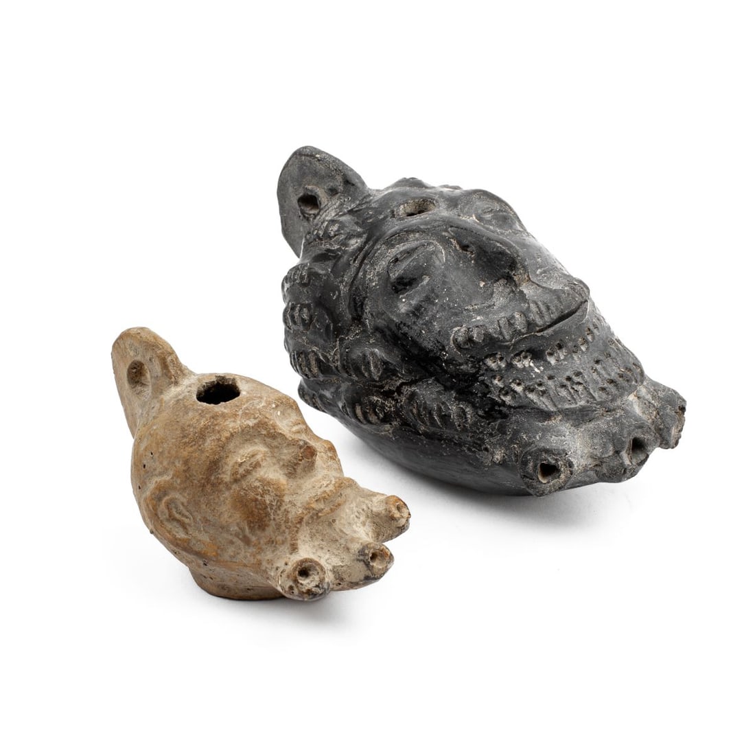 Two Roman Style Bearded Face Oil Lamps (1 of 5)