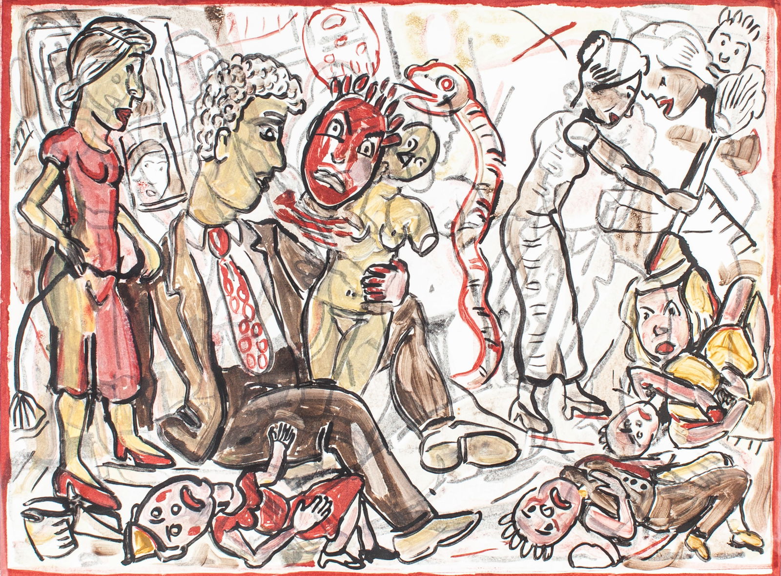 Viola Frey "Seated Man" Color Etching, 1992: Viola Frey (1933-2004 California) "Seated Man" Color Etching, 1992. Pencil signed, titled, and dated along lower margin; Pilchuck blindstamp at lower right corner. Impression measures 18x24"; framed w