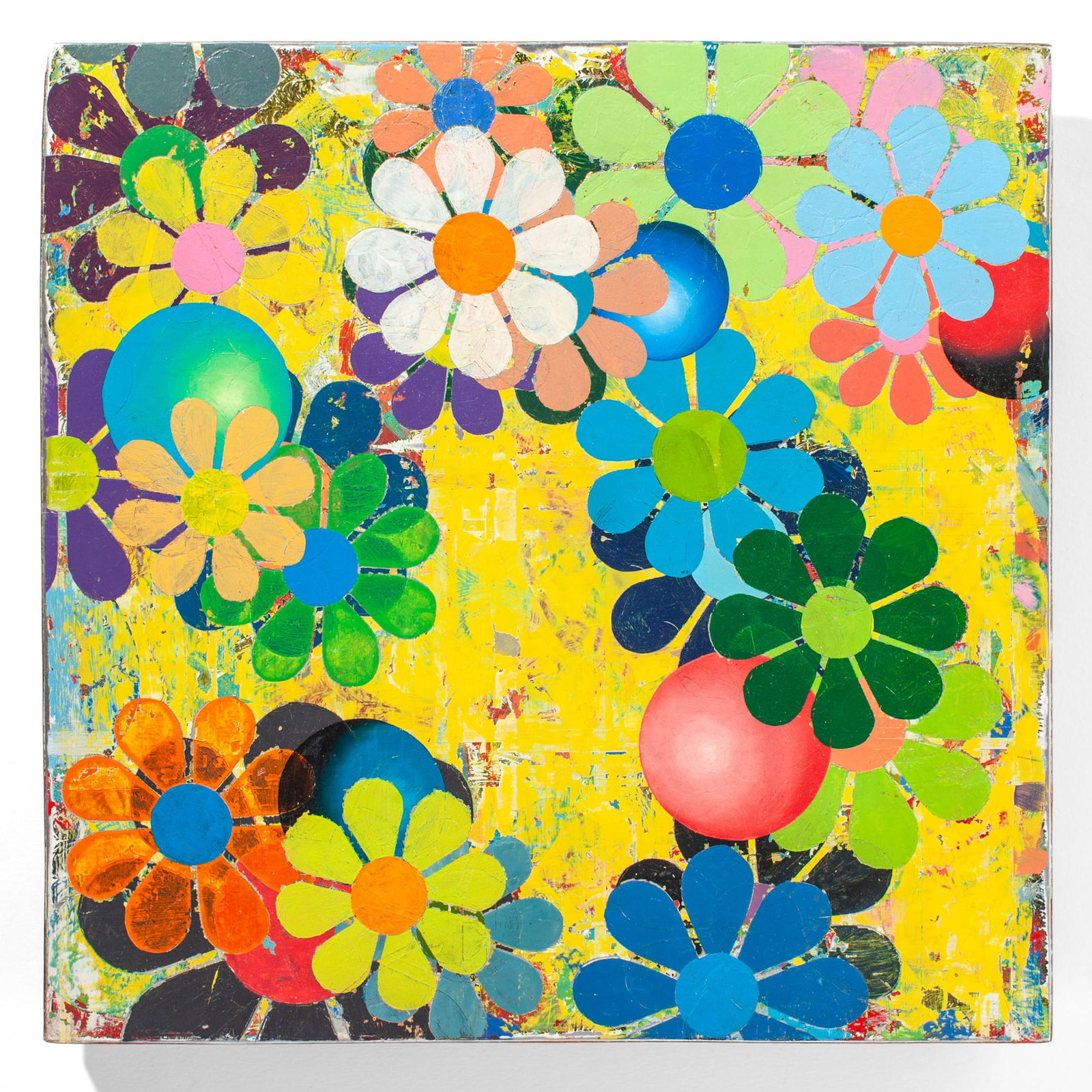 Jeffrey Simmons (WA) "Corona" Oil on Aluminum: Jeffrey Simmons (Washington) "Corona" Oil on Aluminum mounted to Board, 1995. Signed and dated on verso; Linda Cannon Gallery (Seattle) label on verso. Measures 12x12x1". Excellent condition. Collecti