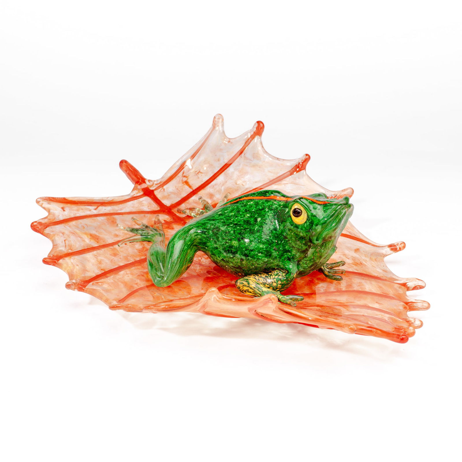 Art Glass Frog on a Leaf Sculpture (1 of 3)