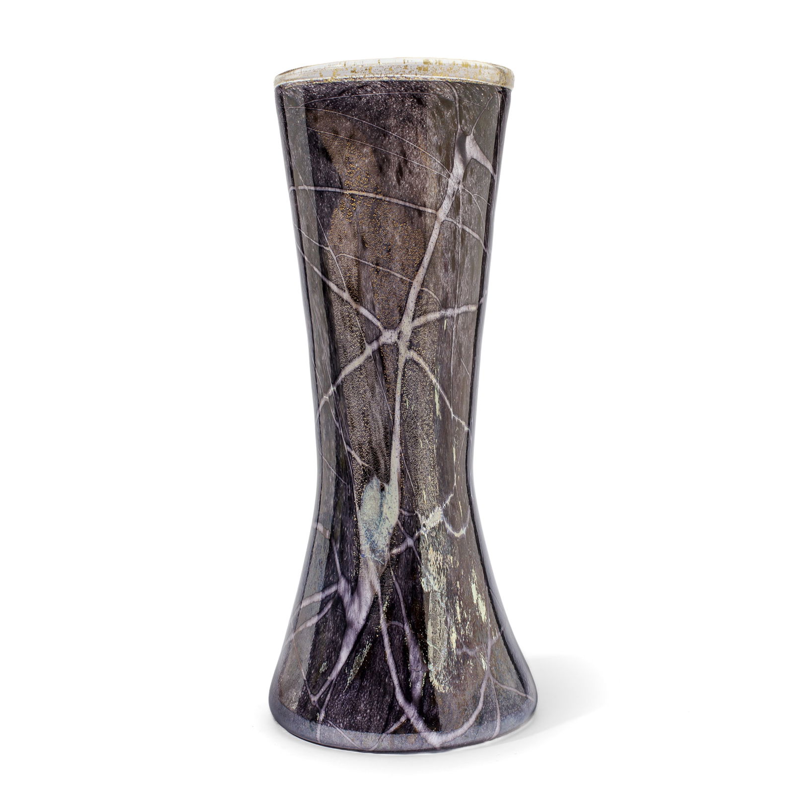 Large "Pilchuck Staff" Art Glass Vase, 1993: Large "Pilchuck Staff" Art Glass Vase, 1993. Signed "Pilchuck Staff 1993" on base. Aventurine clear lip wrap. Measures 18x8". Excellent condition. Collection of Marge Levy (1943-2025), former