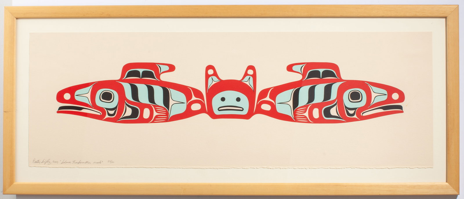 Preston Singletary (WA) Salmon Transformation Mask: Preston Singletary (Washington) "Salmon Transformation Mask" Serigraph, 2009. Edition 37/100. Signed and dated lower left. Sheet measures 30x10" ; professionally framed with overall size 34x14".