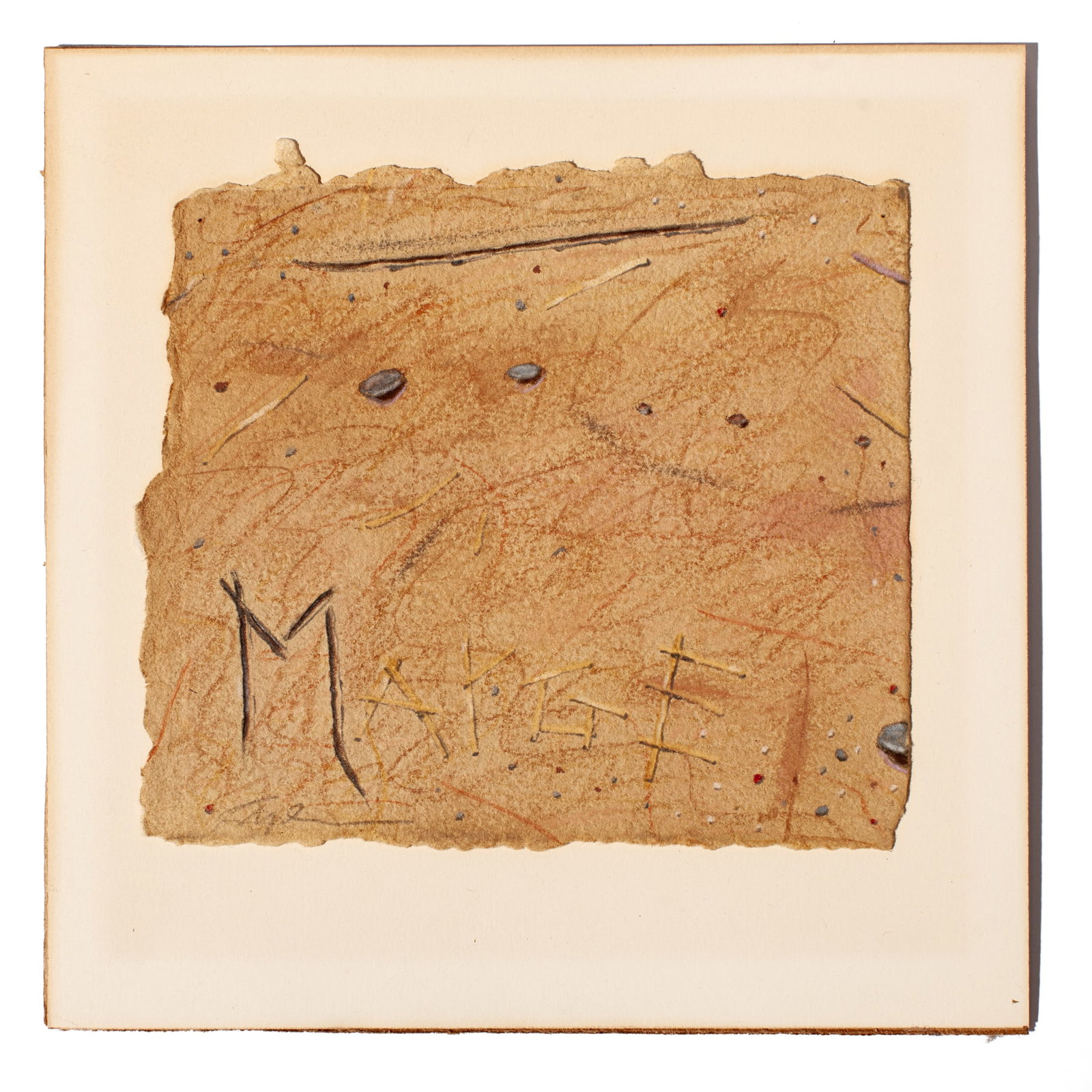 Kathryn Clark "MARGE" Color Pencil Drawing: Kathryn Clark (Indiana) "MARGE" Color Pencil Drawing, 1976. Signed lower left and on verso with inscription reading "on paper made for Rauschenberg at Twinrocker". Sheet measures 7x8" in 11x11" frame.