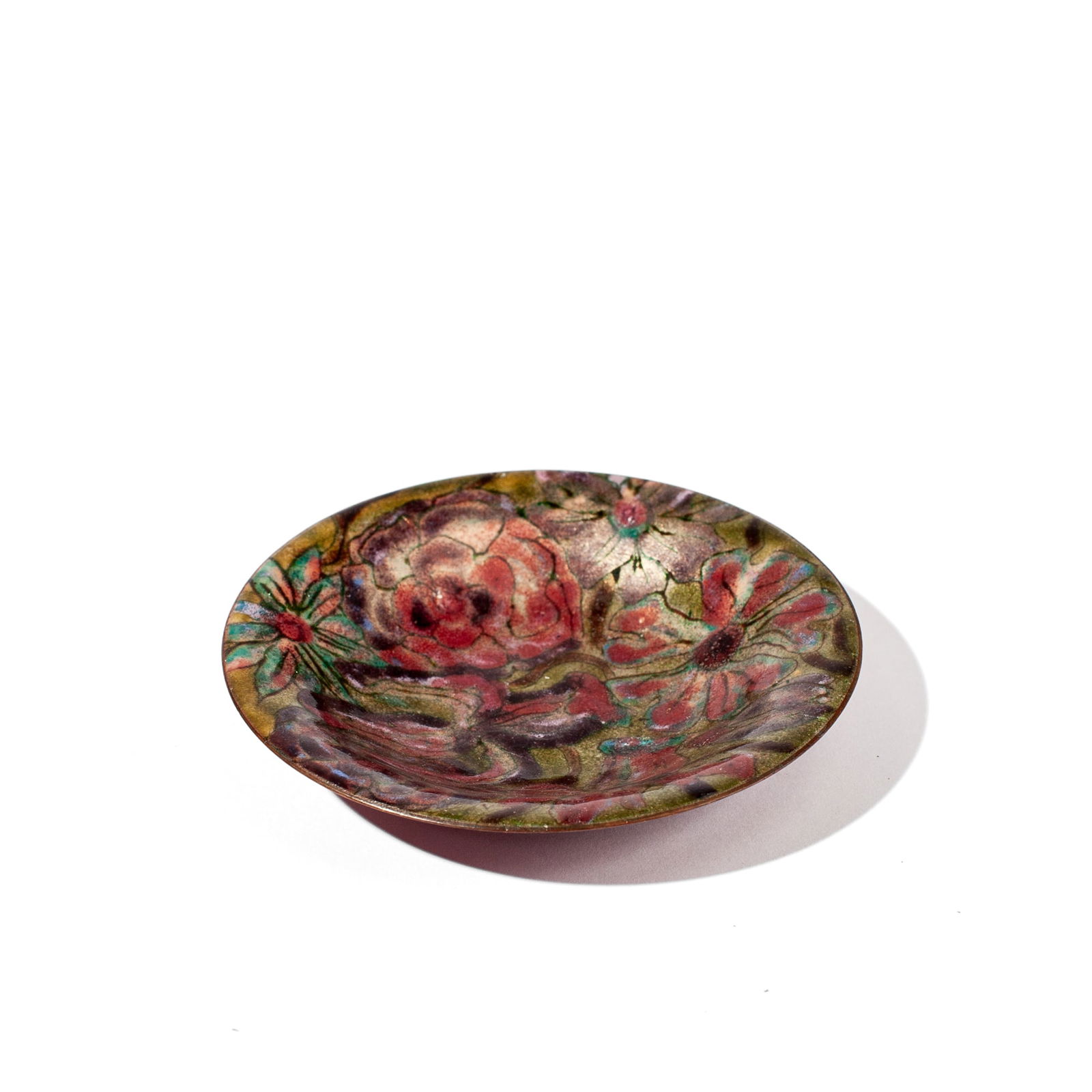 Margorie Levy (WA) Floral Pattern Enameled Dish: Margorie Levy (1943-2025 Washington) Floral Pattern Enameled Metal Dish, 1965. Signed and dated on base. Measures 4.25" in diameter. Excellent condition.