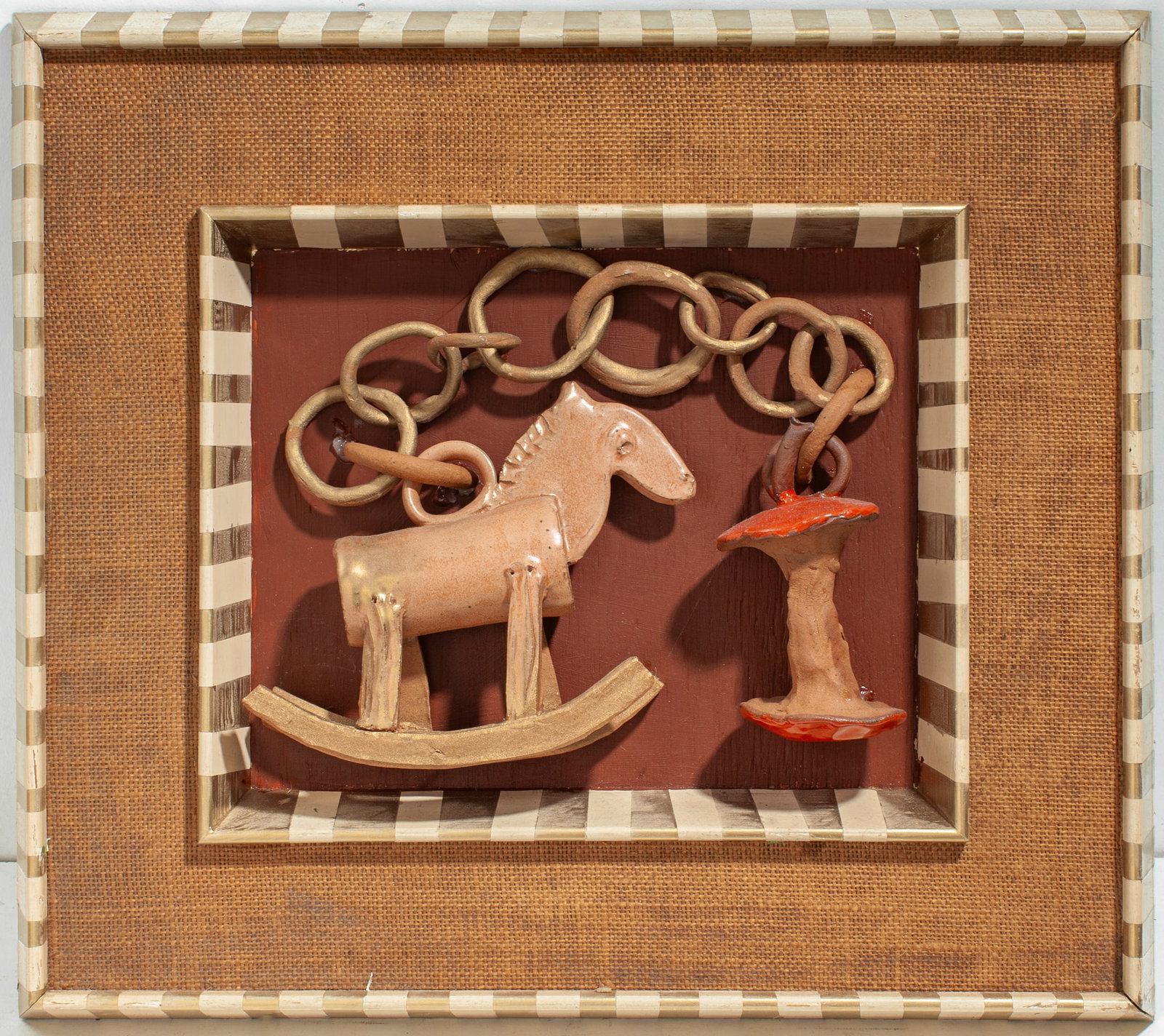 Marge Levy (WA) Small Framed Oversized Charms: Marge Levy (1943-2025 Washington) Small Framed Oversized Stoneware Charms, 2024. Unsigned. Measures 18x20x3". Excellent condition.