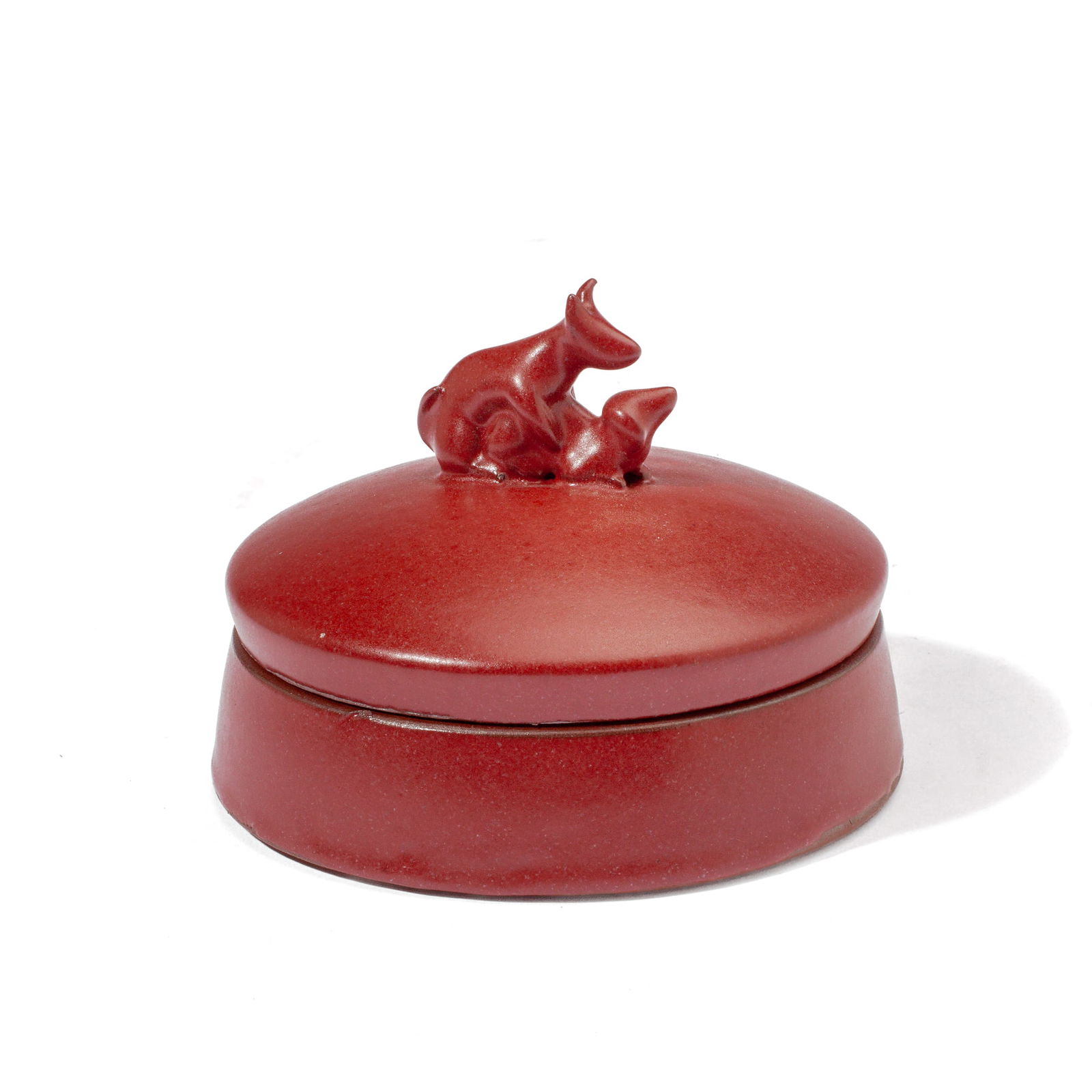 Wally Bivins (WA) Red Glazed "Dogs" Covered Dish (1 of 3)