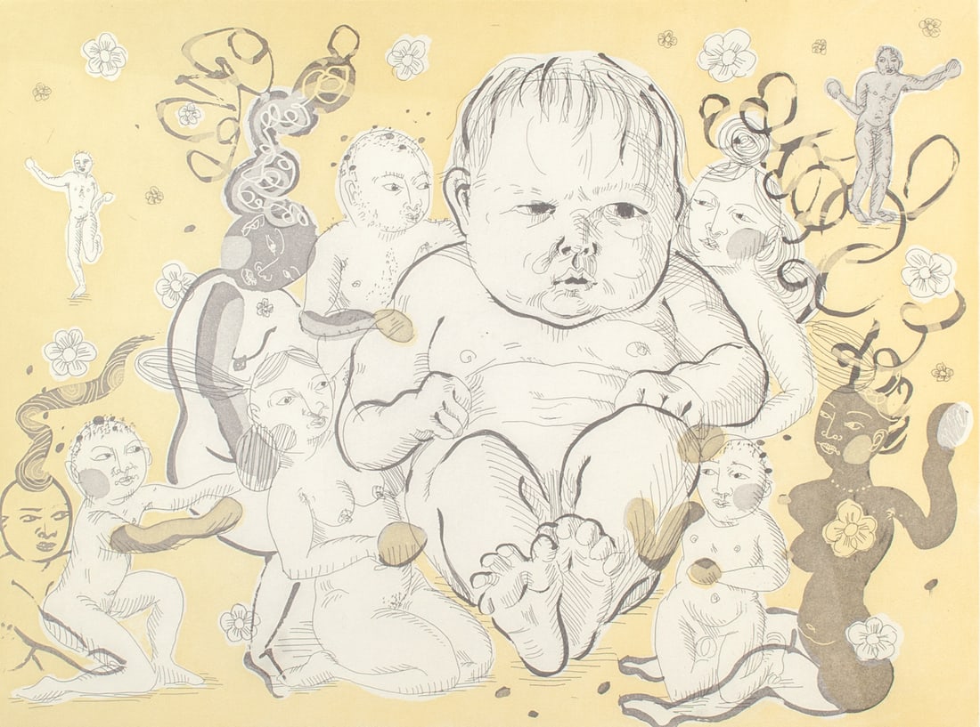 Akio Takamori (WA) "Birth of Gargantua" Etching: Akio Takamori (1950-2017 Washington) "Birth of Gargantua" Color Etching, 2015. Edition 2/10. Signed and dated. Image measures 12x16" on 19x21.5" sheet; professionally framed in maple frame with overal