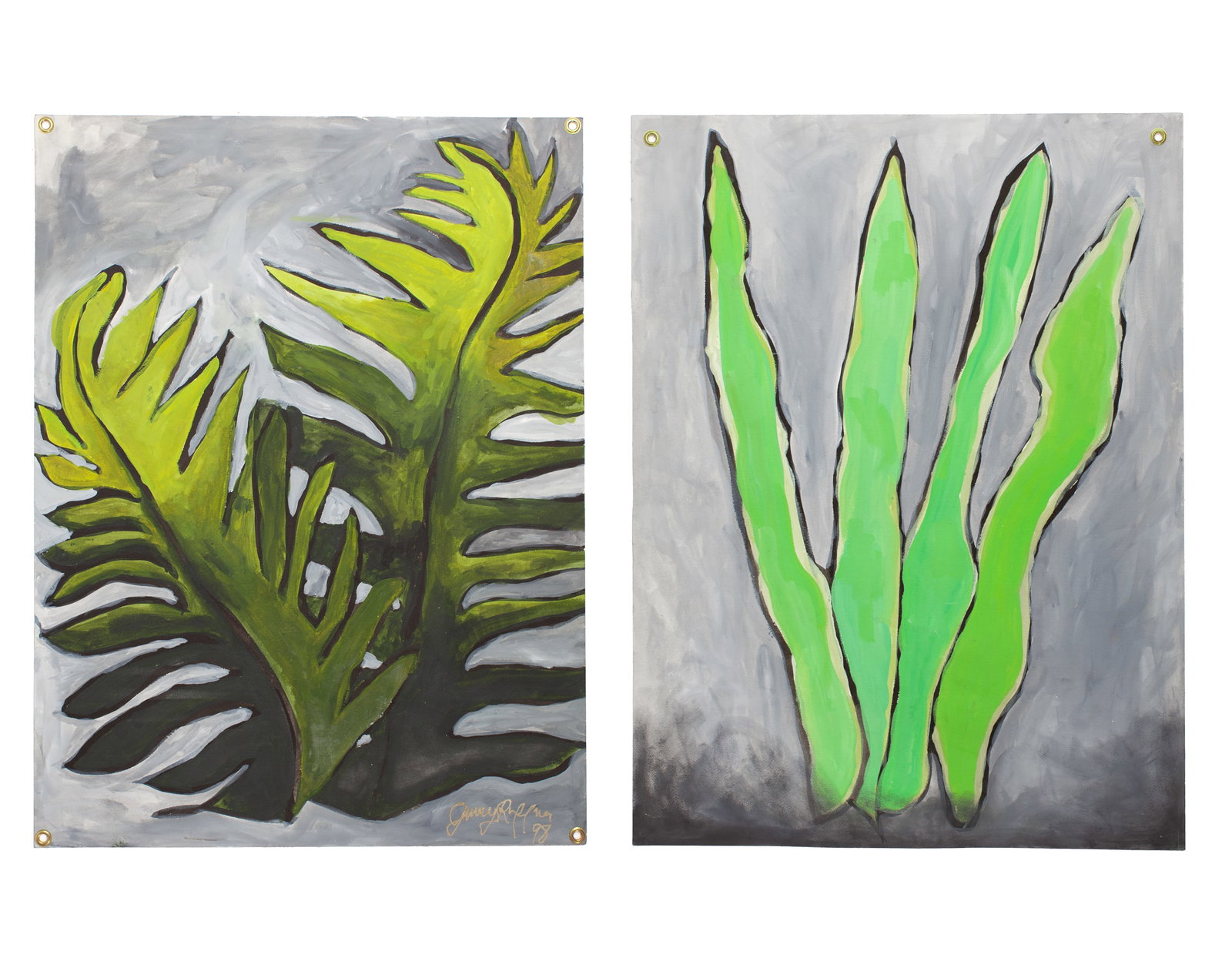 Ginny Ruffner (WA) Pair Gouache Paintings of Ferns (1 of 3)