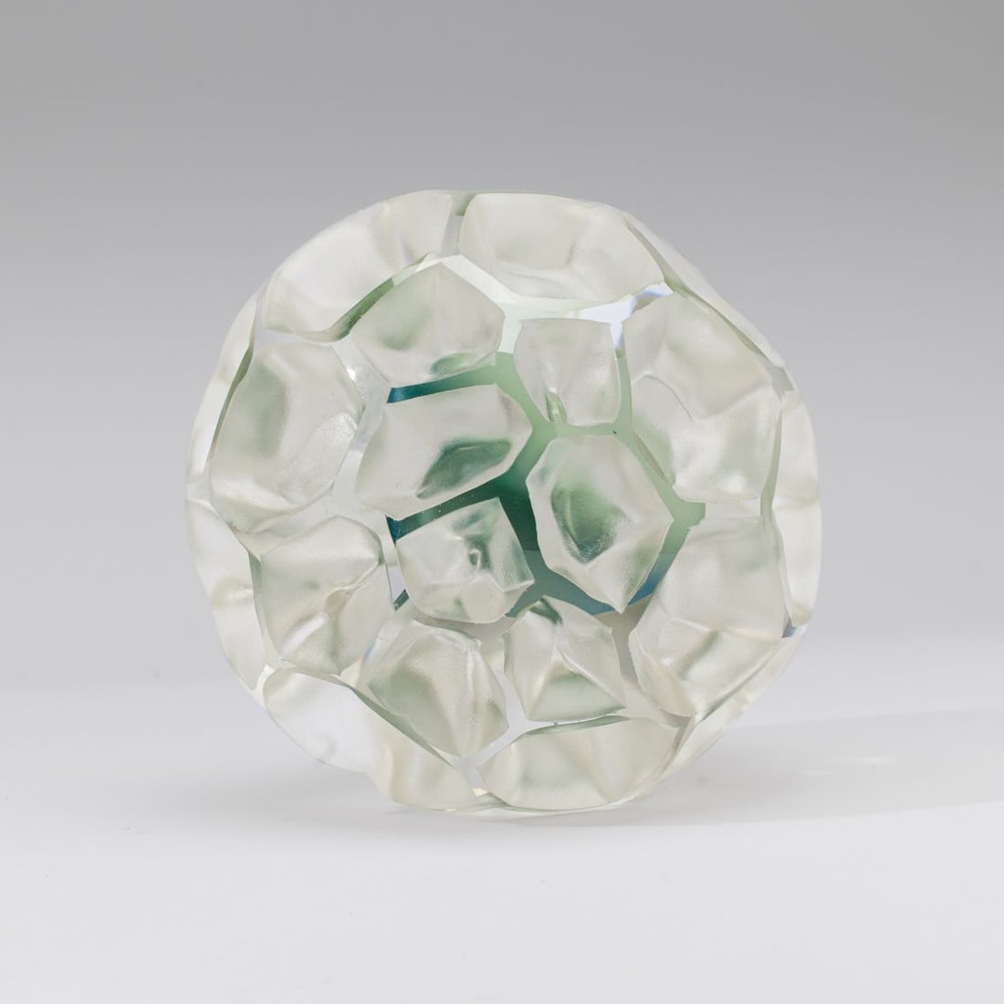 Armelle Bouchet O'Neill "Seed Study in Blu" Glass: Armelle Bouchet O'Neill (France / Seattle) "Orobanchaceae: Seed Study in Blue" hot-formed and sand-carved art glass sphere. No apparent artist's signature. Some nibbles and light scratches to polished