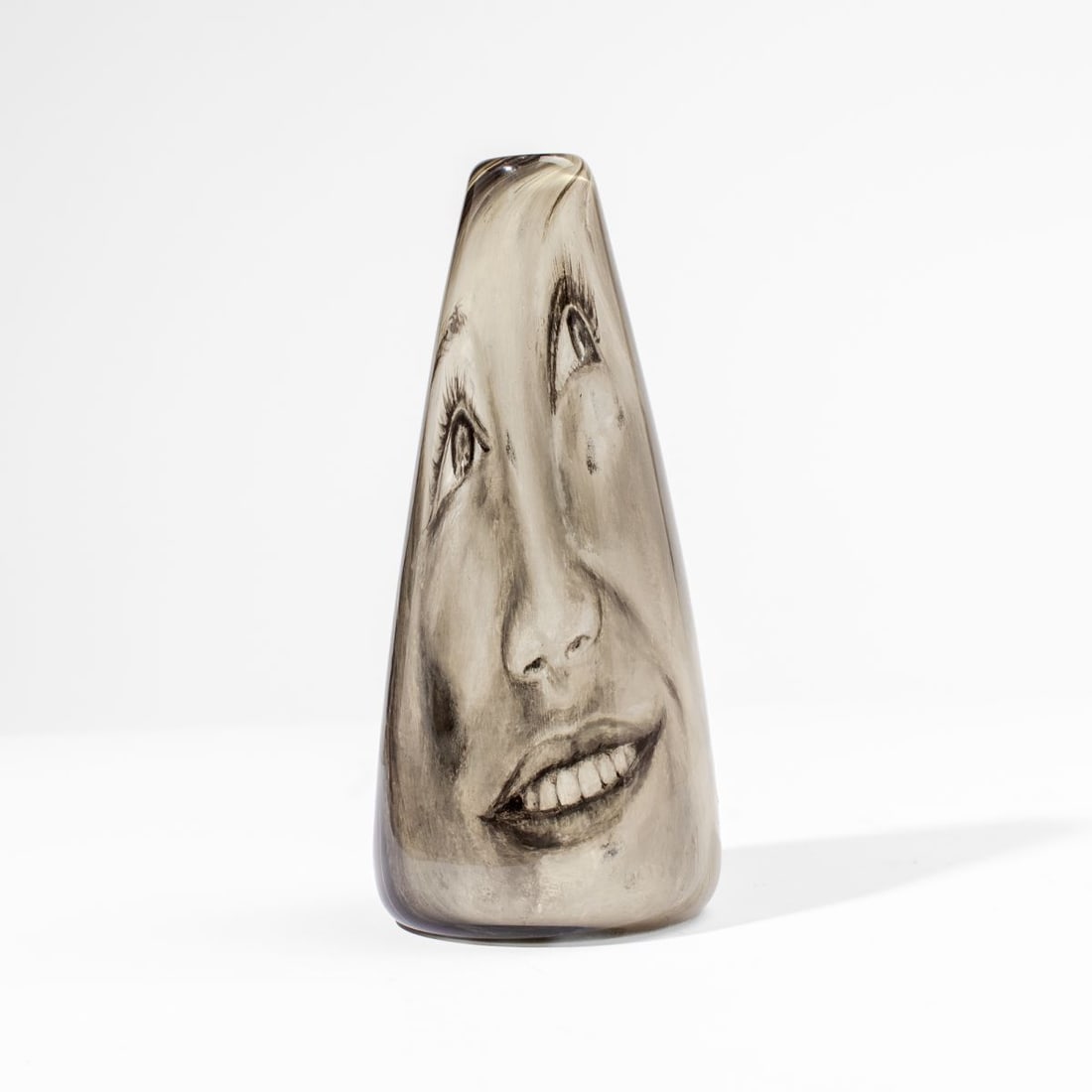 Joanna Manousis "Self-Contained" Glass Vase: Joanna Manousis (b. 1984) blown glass vase with hand-painted enamel interior, likely produced as part of Manousis' "Self-Contained Sprays" series. Unsigned. In excellent condition. 7.5" H.