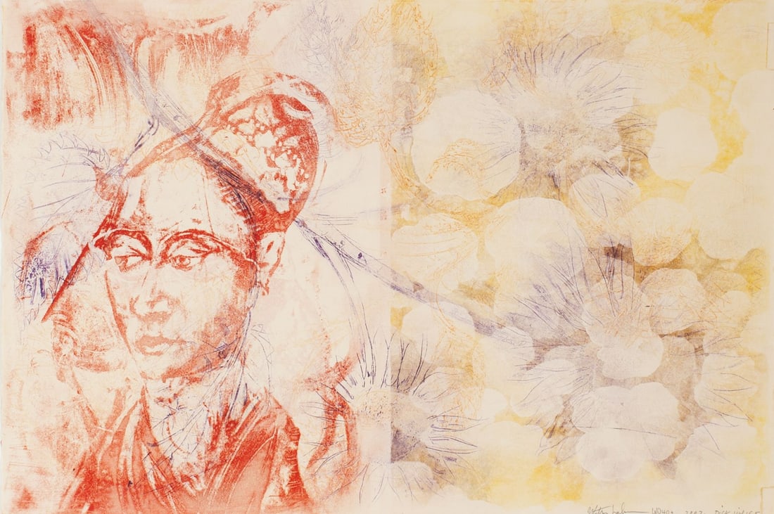 Walter Liebermann & Dick Weiss "Red Profile" Litho: Walter Liebermann (b. 1954) & Dick Weiss (b. 1946) "Red Profile" monotype lithograph. Signed by both artists, titled and dated 2007 at lower right edge. In float wood frame. Excellent condition. 