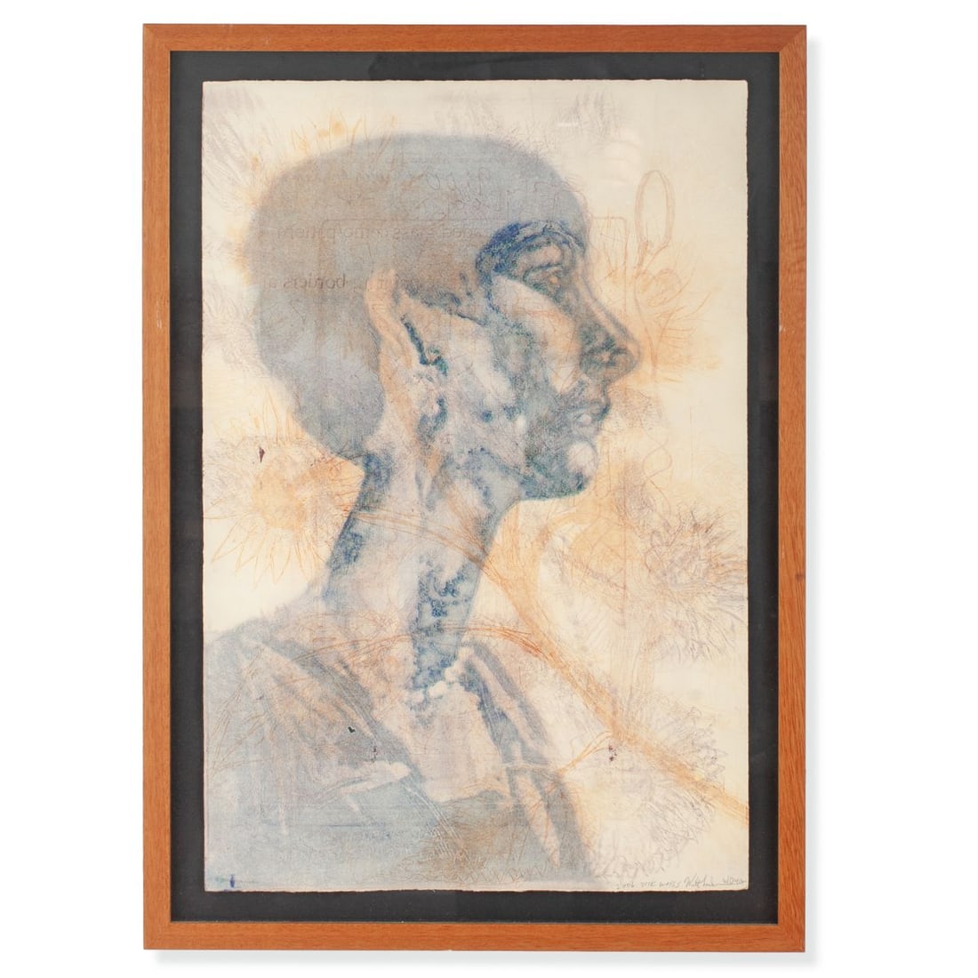 Walter Liebermann & Dick Weiss "Blue Profile": Walter Liebermann (b. 1954) & Dick Weiss (b. 1946) "Blue Profile (After Man Ray)" monotype lithograph. Signed by both artists, titled and dated 2006 at lower right edge. In float wood frame.
