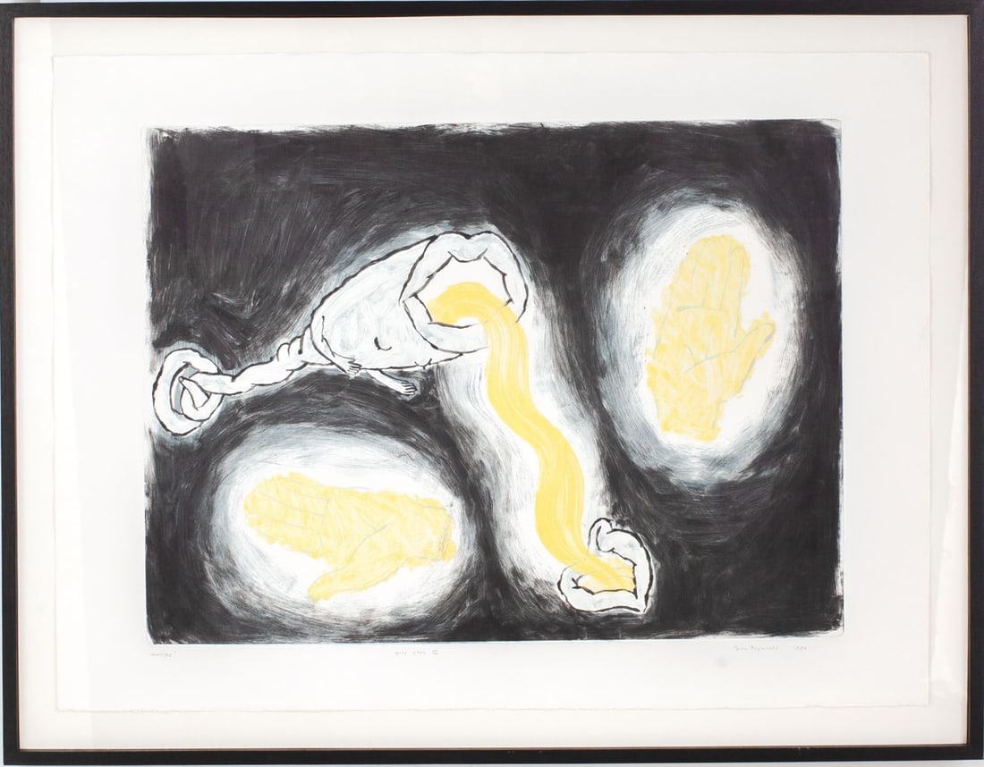 Jill Reynolds (WA) "Holy Grail III" Monotype Litho: Jill Reynolds (Washington) "Holy Grail III" monotype etching. Signed, dated (1990) and titled to lower margin. In float wood frame. Image 17.5x24"; Sheet 22x29.5"; Frame 26x33.5".