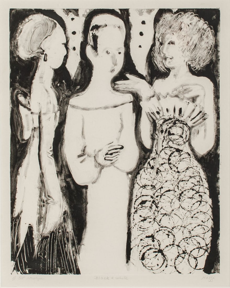Maggi Barring "Black & White" Monotype Print: Maggi Barring (1913-2004 Denmark) "Black & White" Monotype Print. Pencil signed and editioned lower margin. Impression measures 15x10.5"; framed with overall size 25x21". Excellent condition.