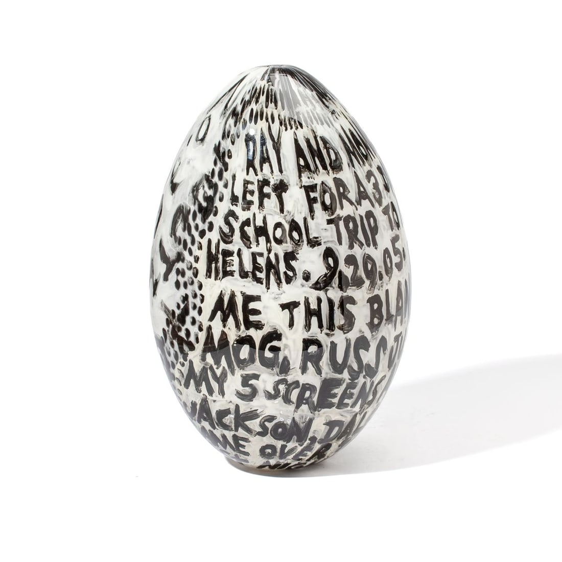 Dick Weiss (WA) "Diary Entry" Art Glass Vase: Dick Weiss (b. 1946 Washington) "Diary Entry" blown glass vase with text emulating an entry in a diary. Entry "signed" by the artist at end. Scratch and some residue to base; very good condition.