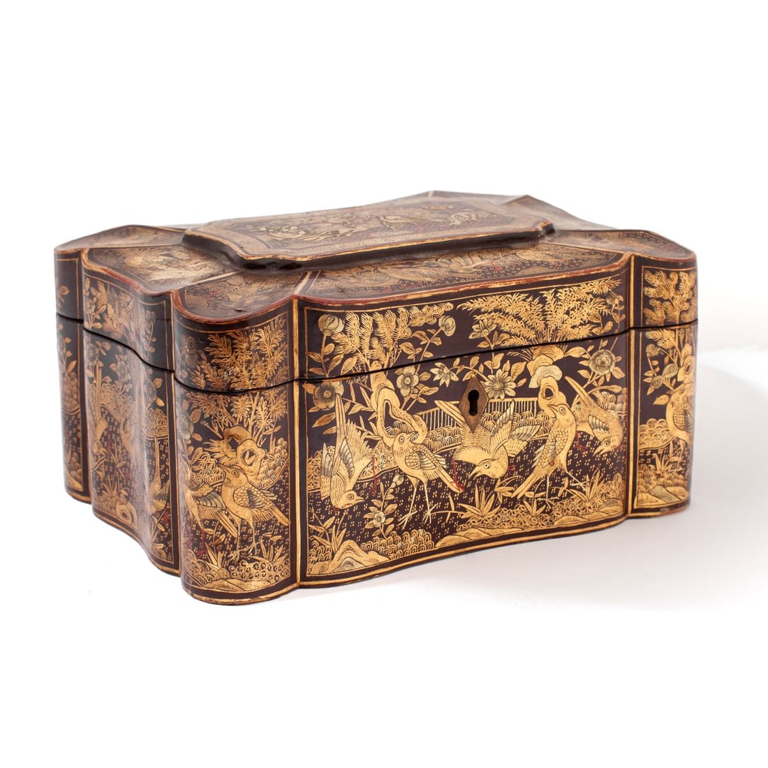 Antique Chinese Export Gilt Lacquer Tea Caddy (1 of 6)