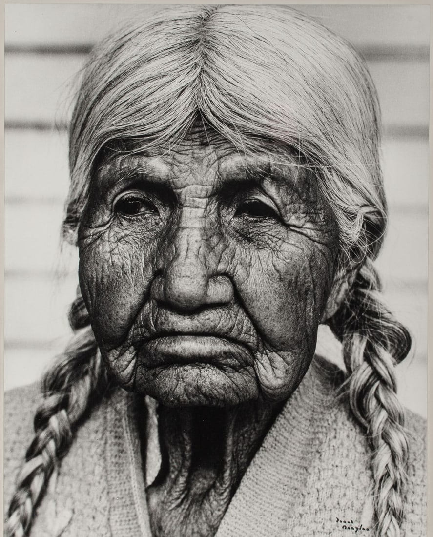 Signed Photograph of Mary Kiona by Josef Scaylea: Photograph of Mary Kiona (Cowlitz) by Josef Scaylea. Signed in ink at lower right. On foamcare mount in metallic wood frame under glass (glass is loose in frame). Not examined out of frame; appears in