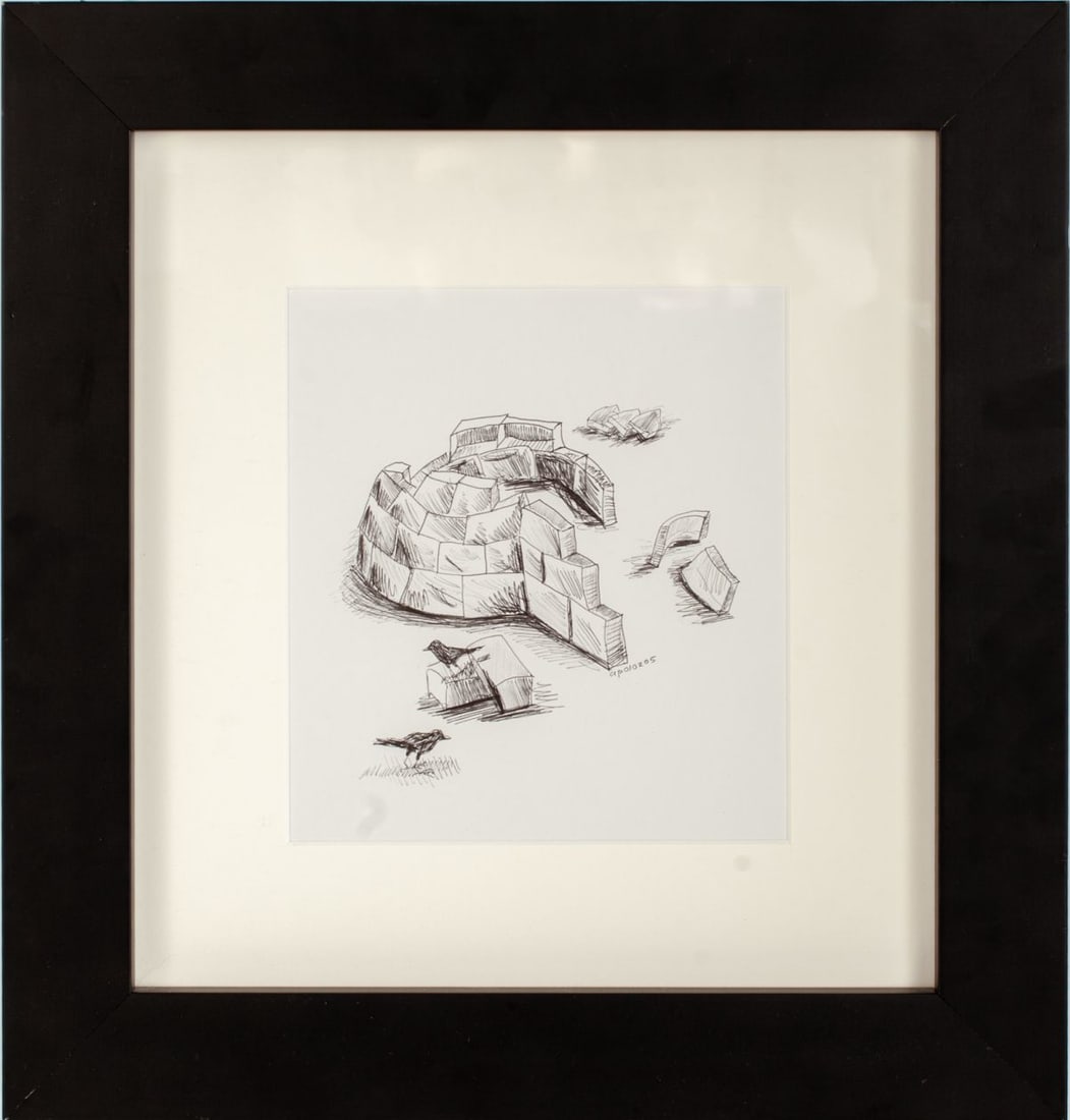 Allan Packer "Corvus Corax" Ink Drawing: Allan Packer (b. 1956 Canada / New Mexico) "Corvus Corax" ink on paper drawing. Signed and dated 2005. Davidson Galleries (Seattle) label to verso. Framed. In excellent condition. Sight 7.25x6.75"; Fr