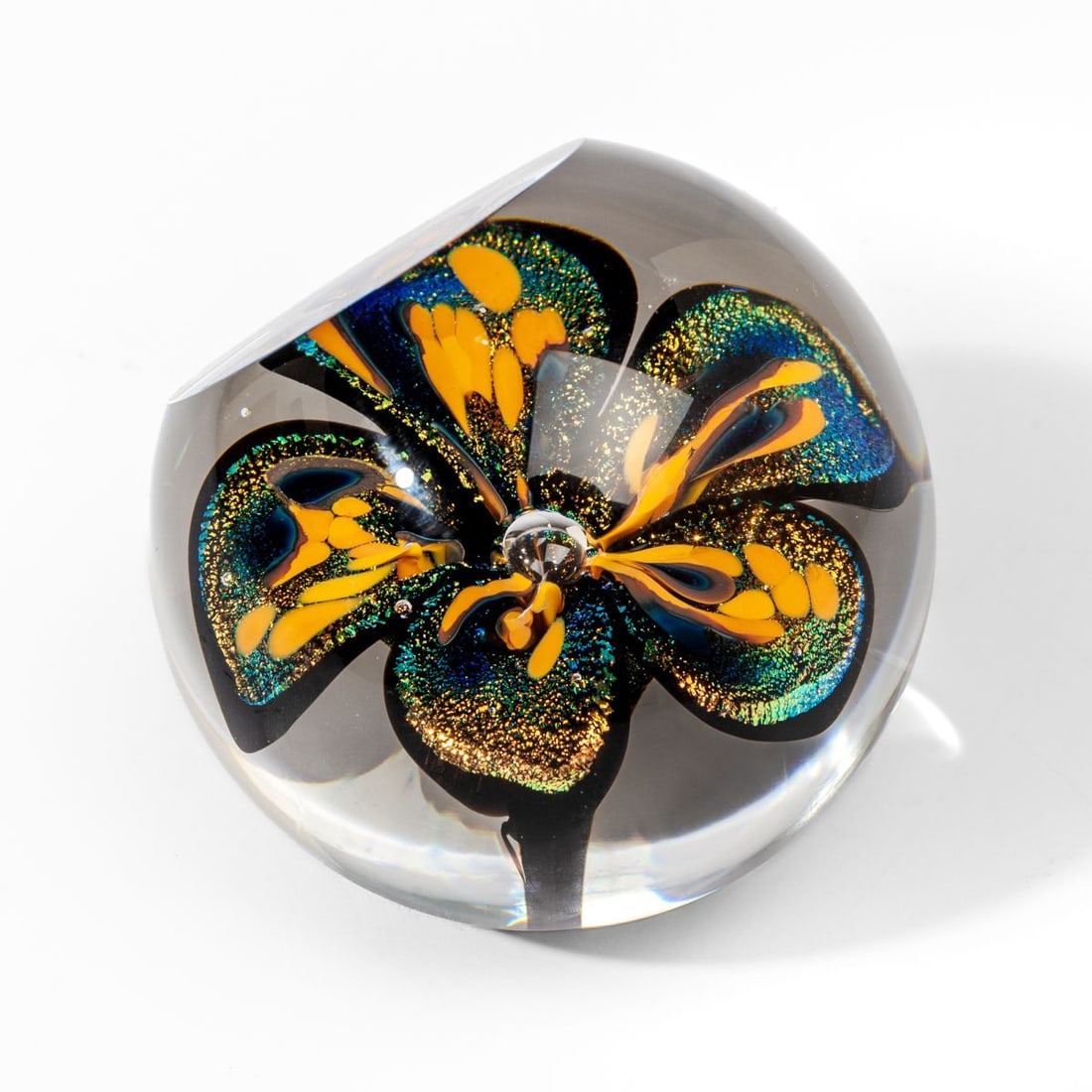 GES Dichroic Black Flower Paperweight 2005 (1 of 6)