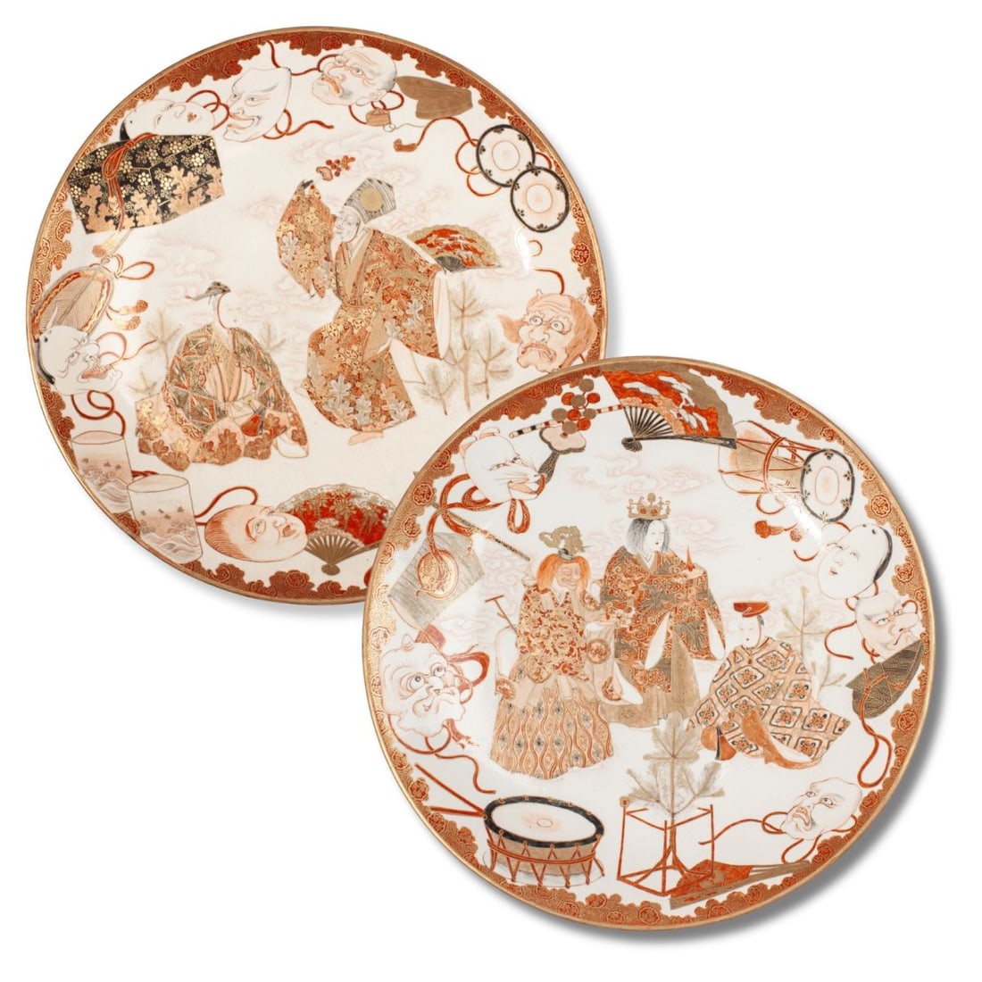 Pair Japanese Meiji Kutani "Noh Theatre" Chargers (1 of 9)