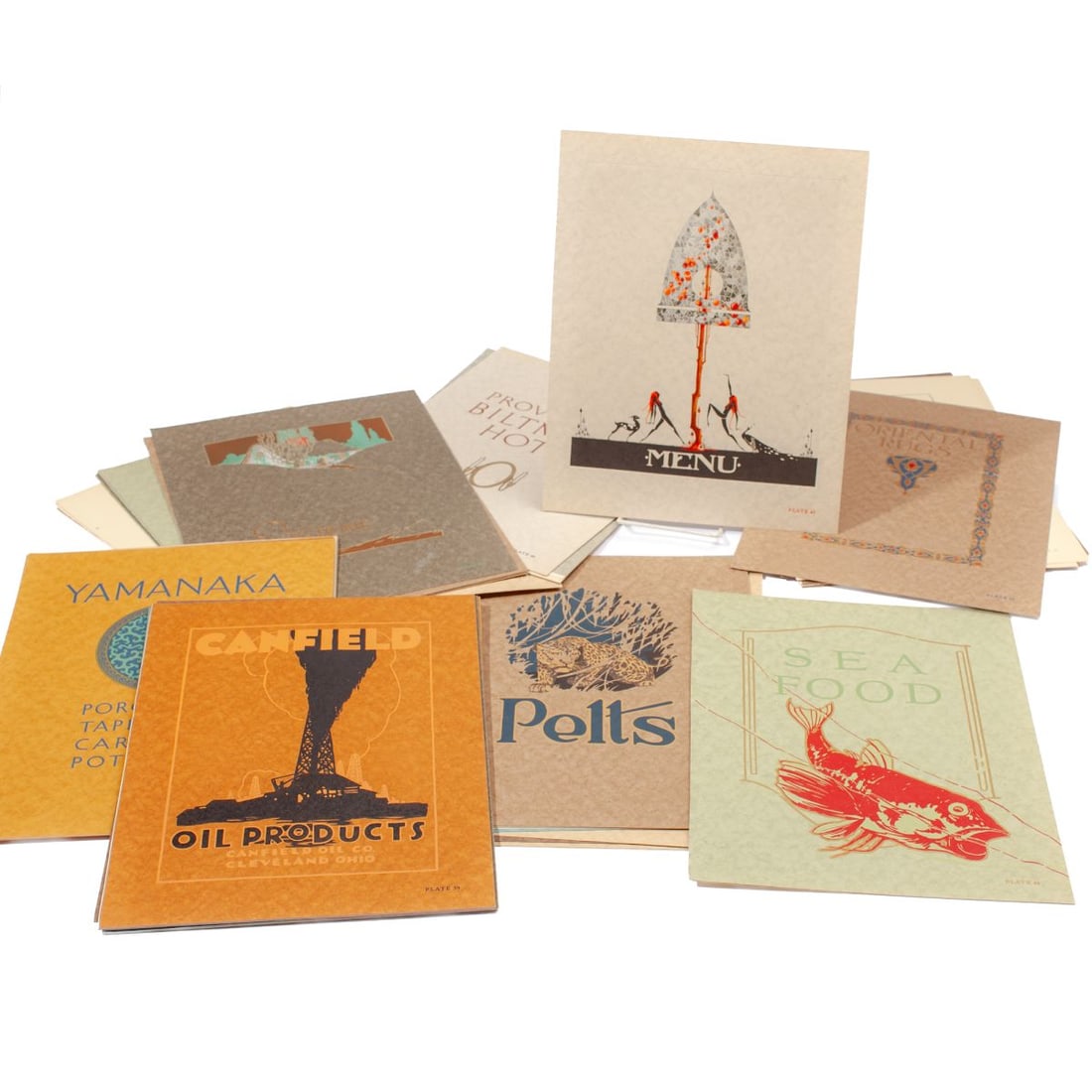 Constructive Cover Designing 1923 Design Catalog: Constructive Cover Designing published in 1923 by the Hampden Glazed Paper and Card Co. (Holyoke, MA). This is a rare and nearly complete commercial art archive of 75 of the 76 original plates. Missin