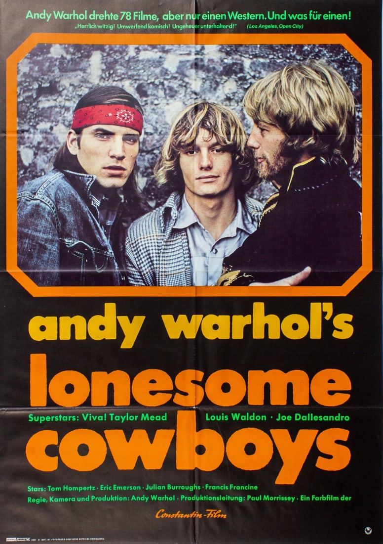 Andy Warhol Lonesome Cowboys German A1 Poster: 1978 German language film poster for Lonesome Cowboys (1968). Folds; some handling marks; in good overall condition. 23x33".