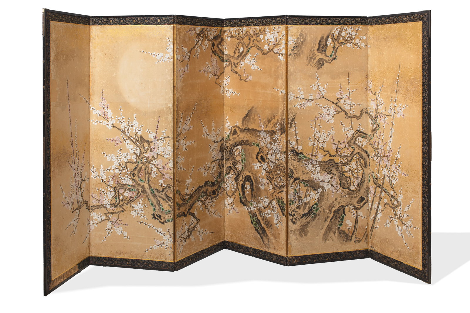Japanese Kano School Six-Panel Plum Tree Byobu Folding Screen (1 of 9)