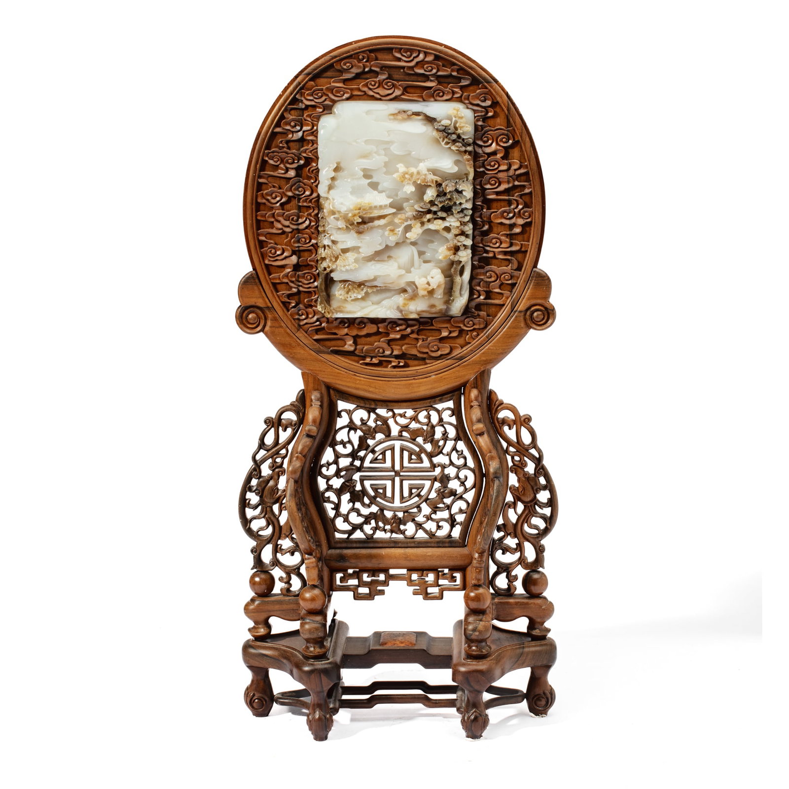 Chinese Carved White Jade "Landscape" Table Screen (1 of 4)