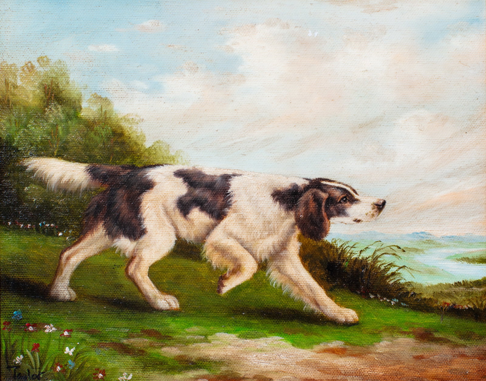 English Setter Dog Oil on Canvas Painting (1 of 5)