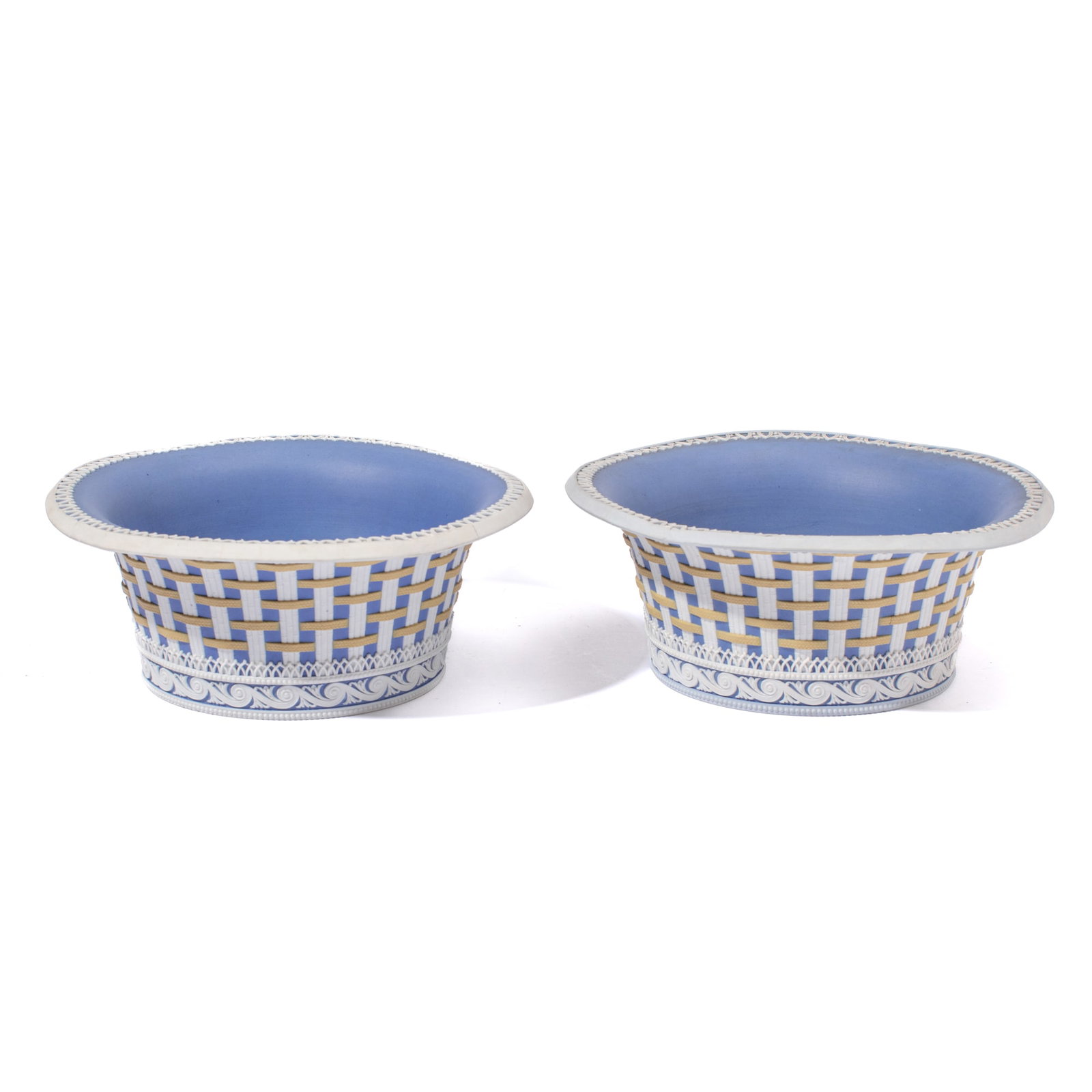 Pair Wedgwood Four Color Jasper Basket-Form Pots (1 of 4)