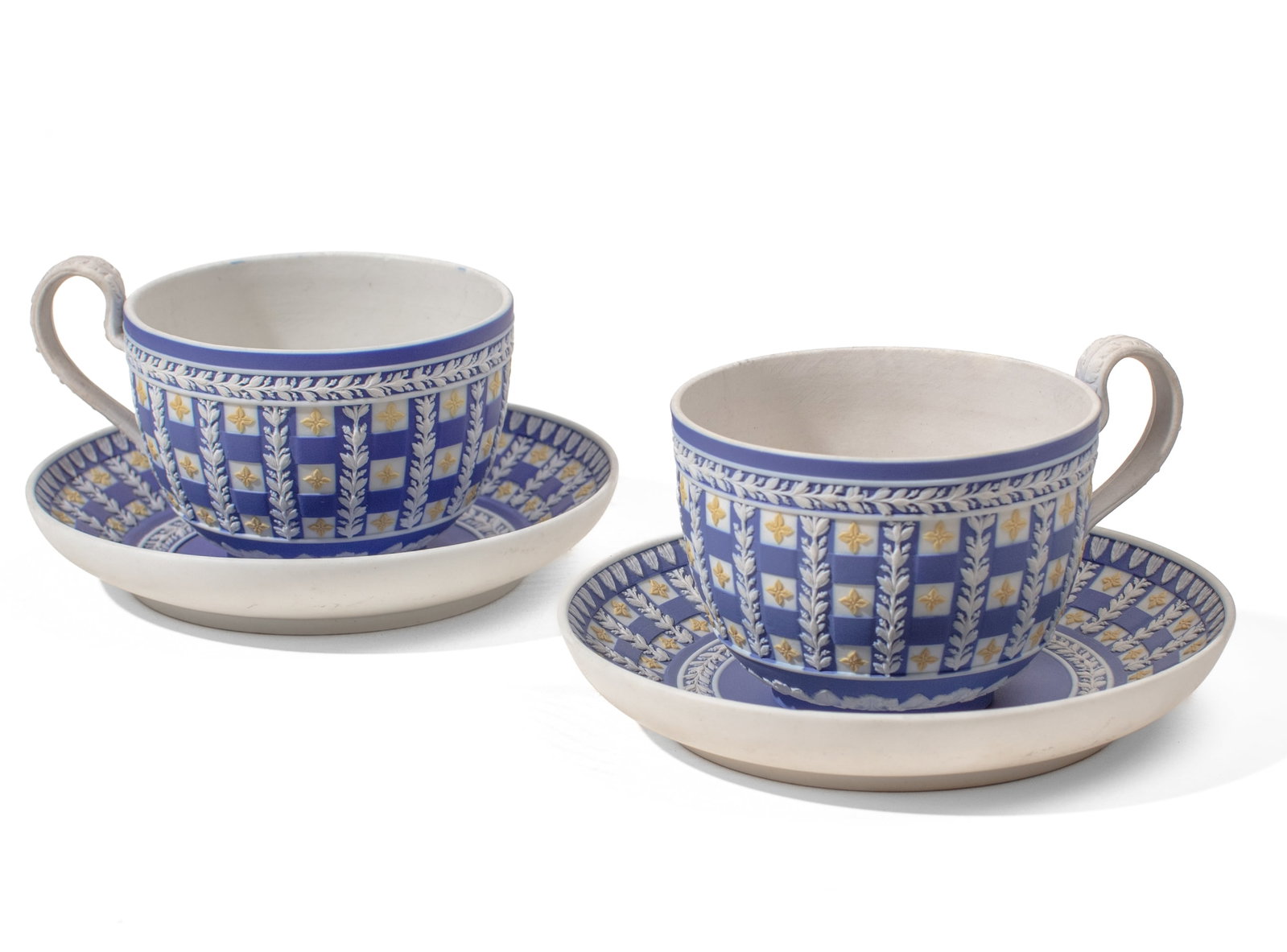 Pair Wedgwood Tricolor Jasperware Cups & Saucers (1 of 5)