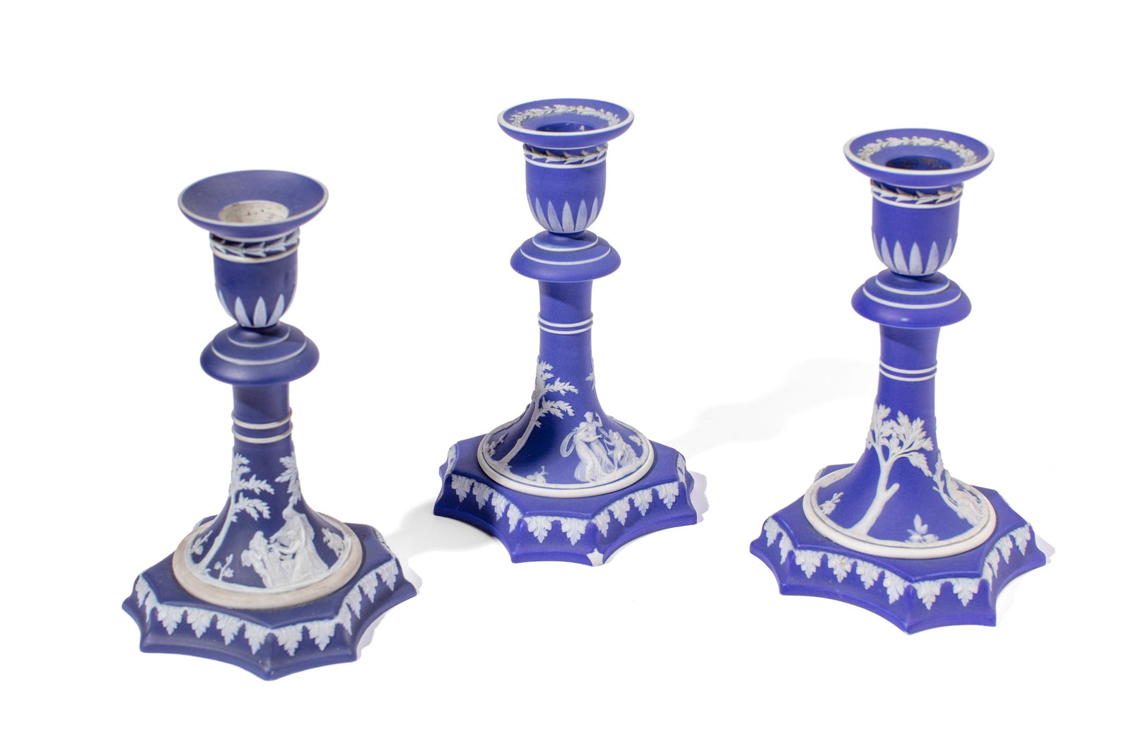 Three Wedgwood Blue Jasperware Candlesticks (1 of 6)