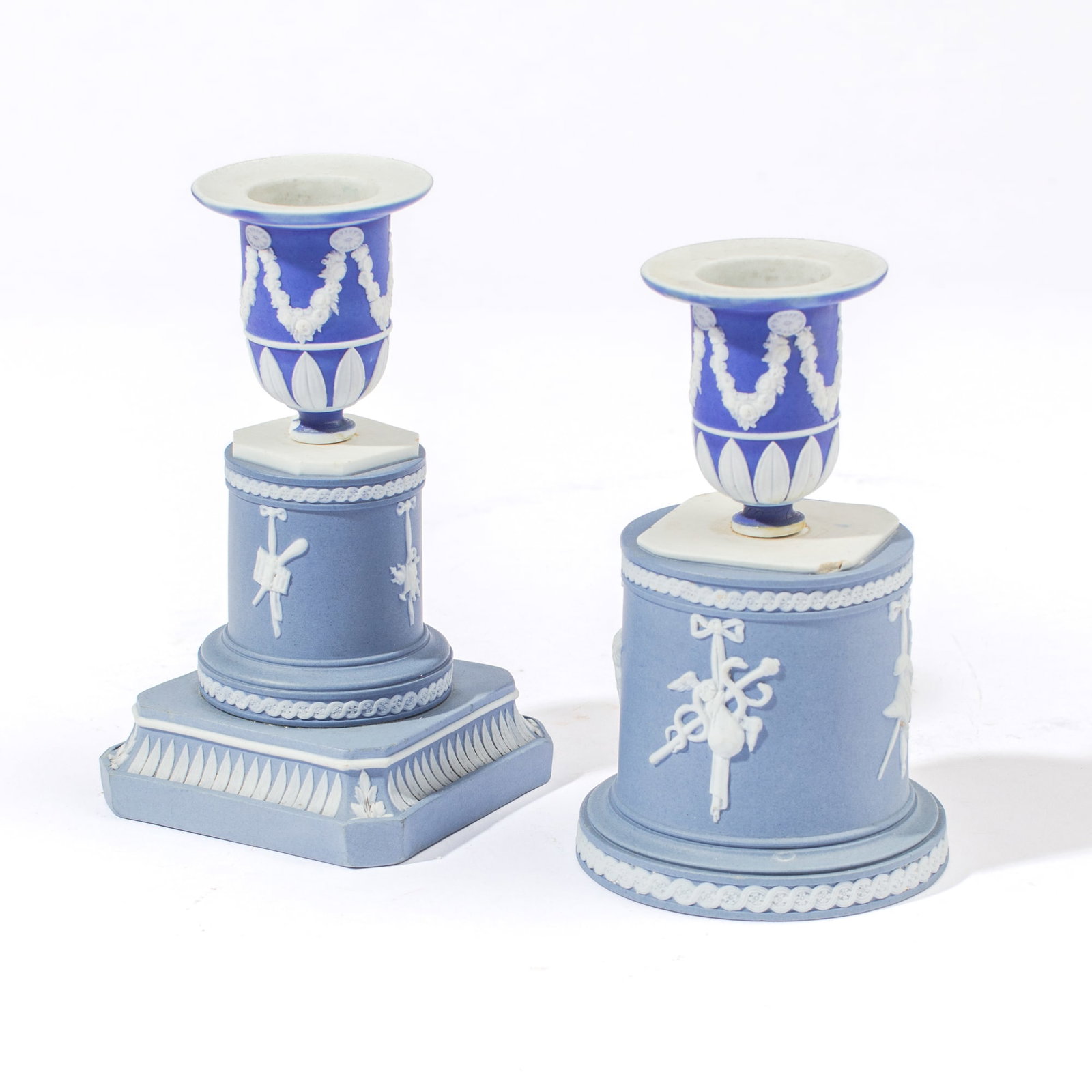 Pair Wedgwood Blue Jasper Assembled Candlesticks (1 of 4)