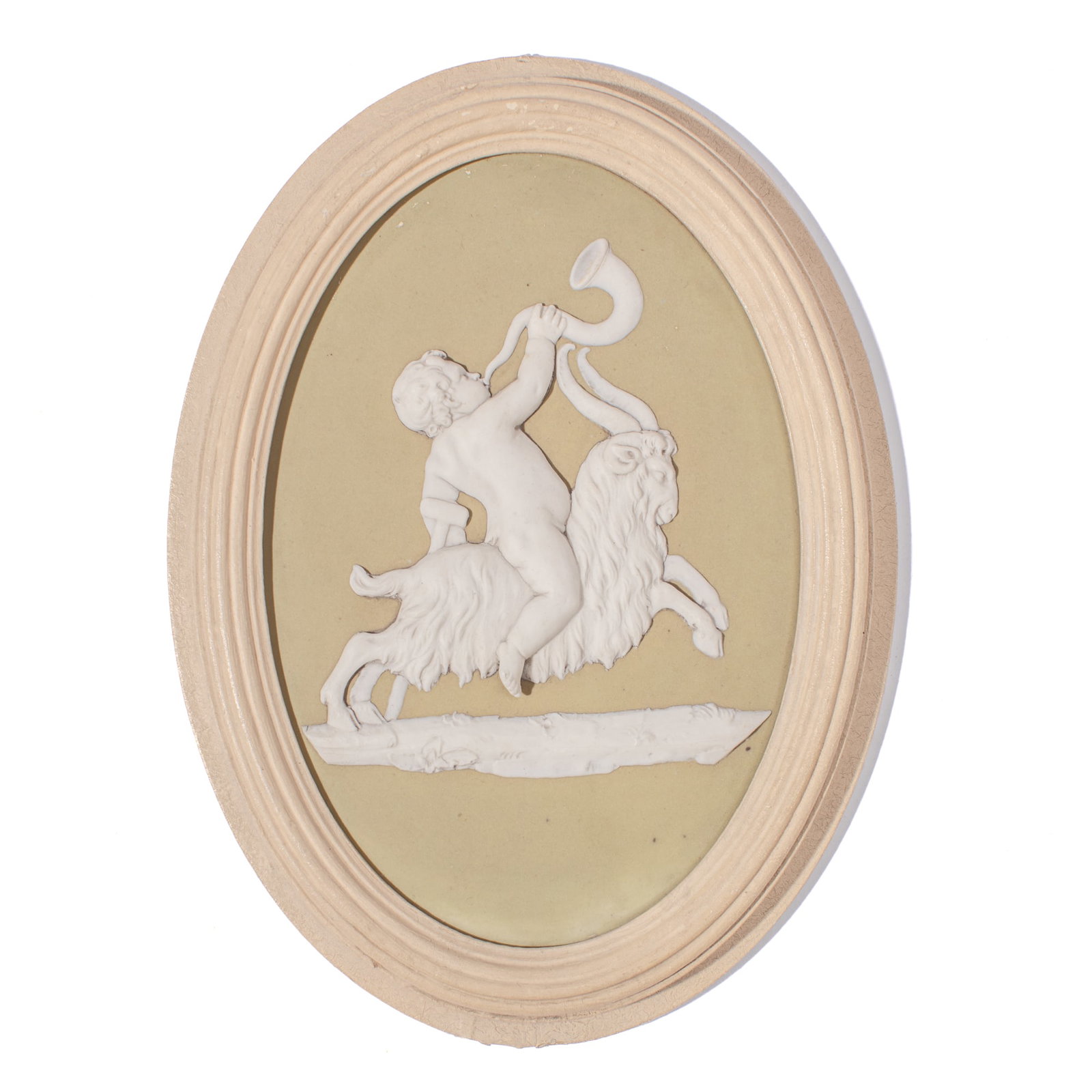 Wedgwood Green Jasper Cherub Riding Goat Plaque (1 of 3)