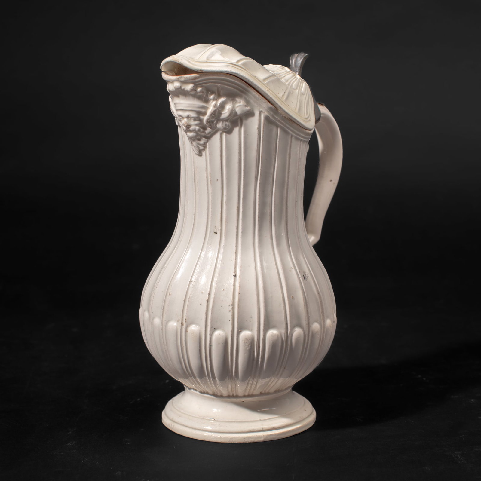 Antique French Pewter-Mounted Faience Jug (1 of 6)