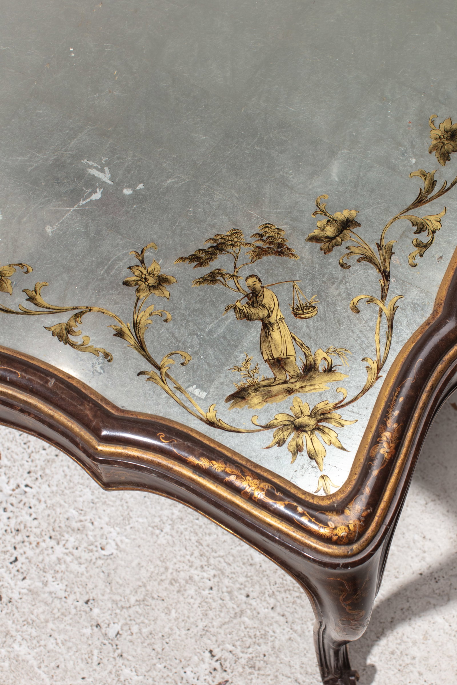 Continental Rococo Style Lacquer & Silver Table - 5