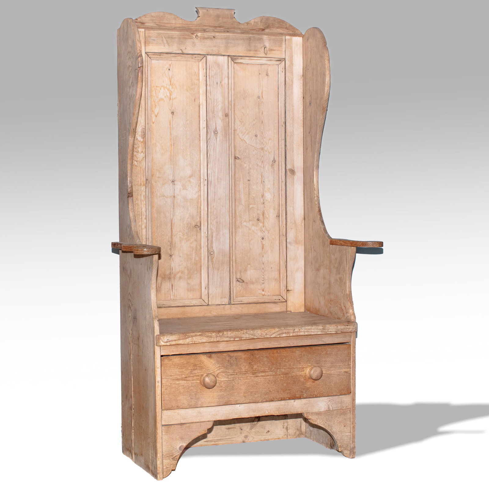 Antique Pine High Back Hall Bench (1 of 6)