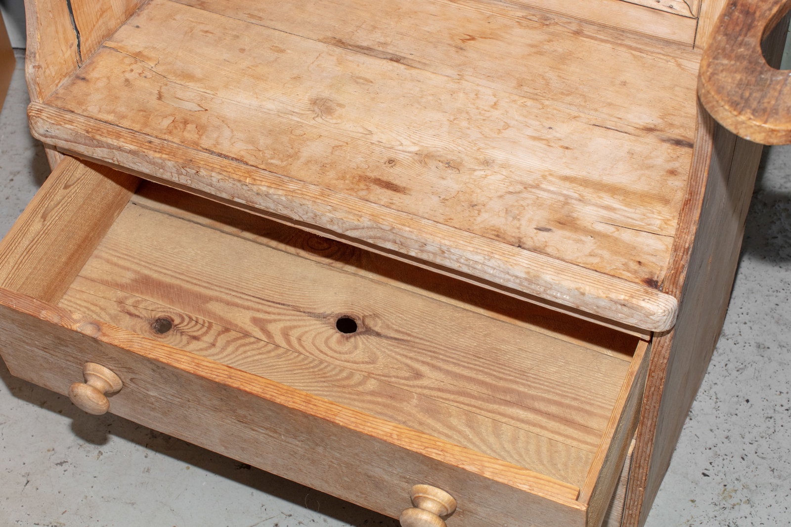 Antique Pine High Back Hall Bench - 4
