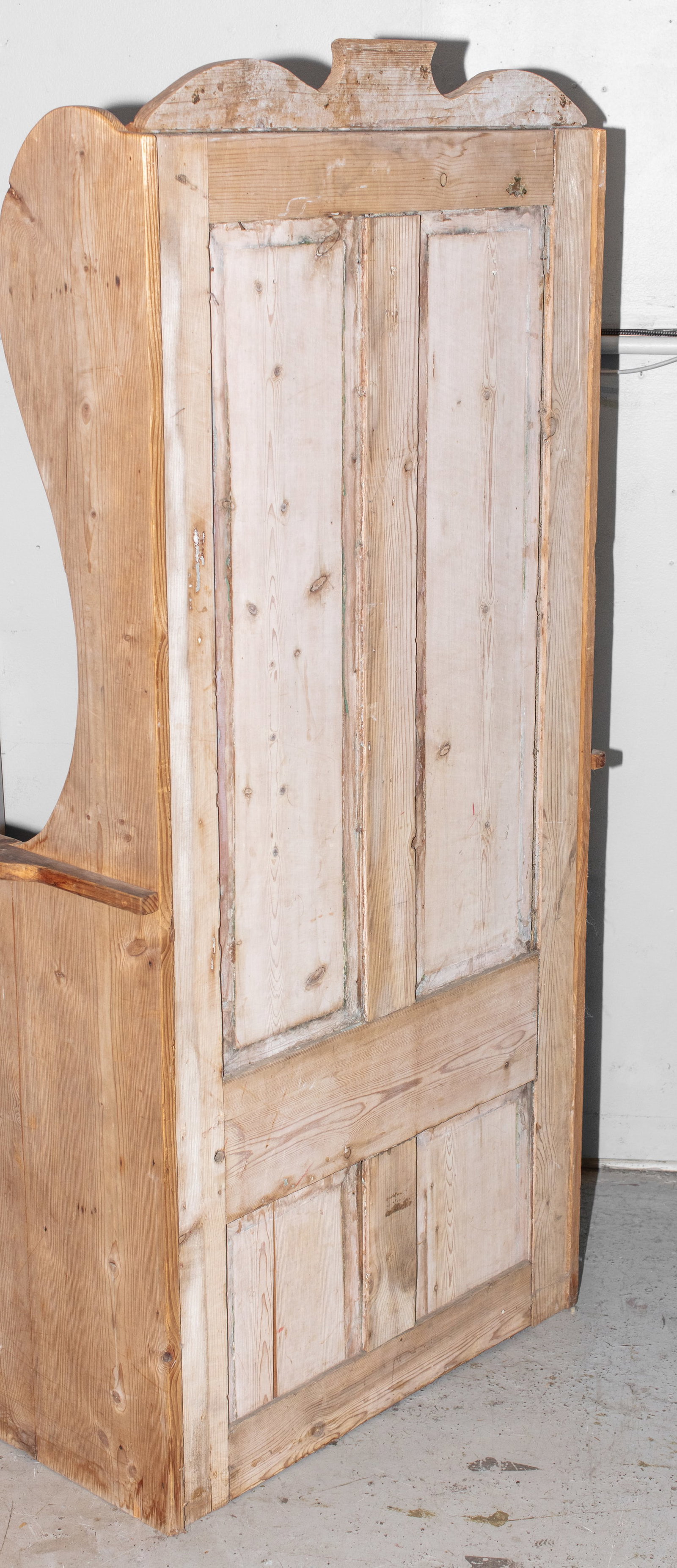 Antique Pine High Back Hall Bench - 5