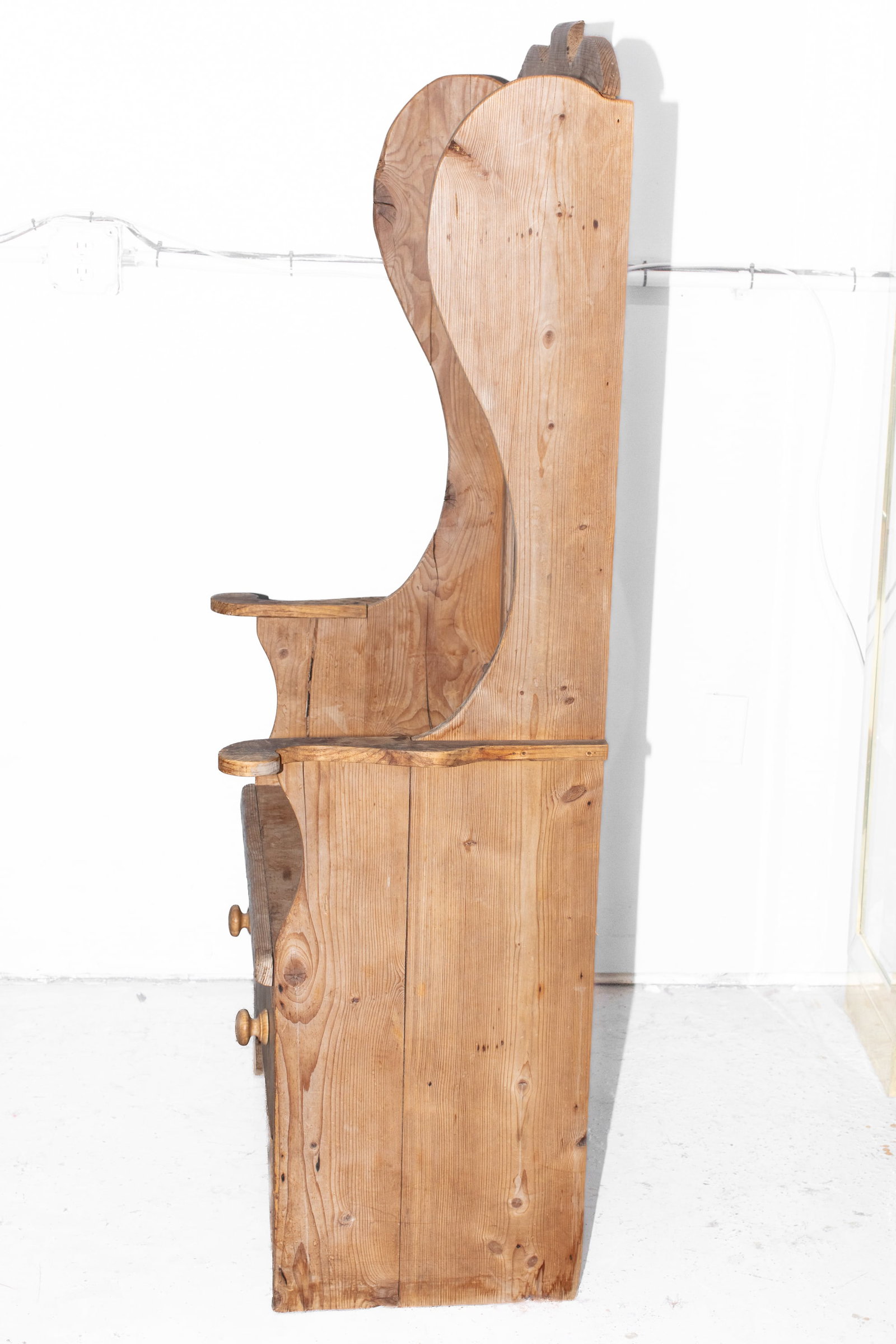 Antique Pine High Back Hall Bench - 6