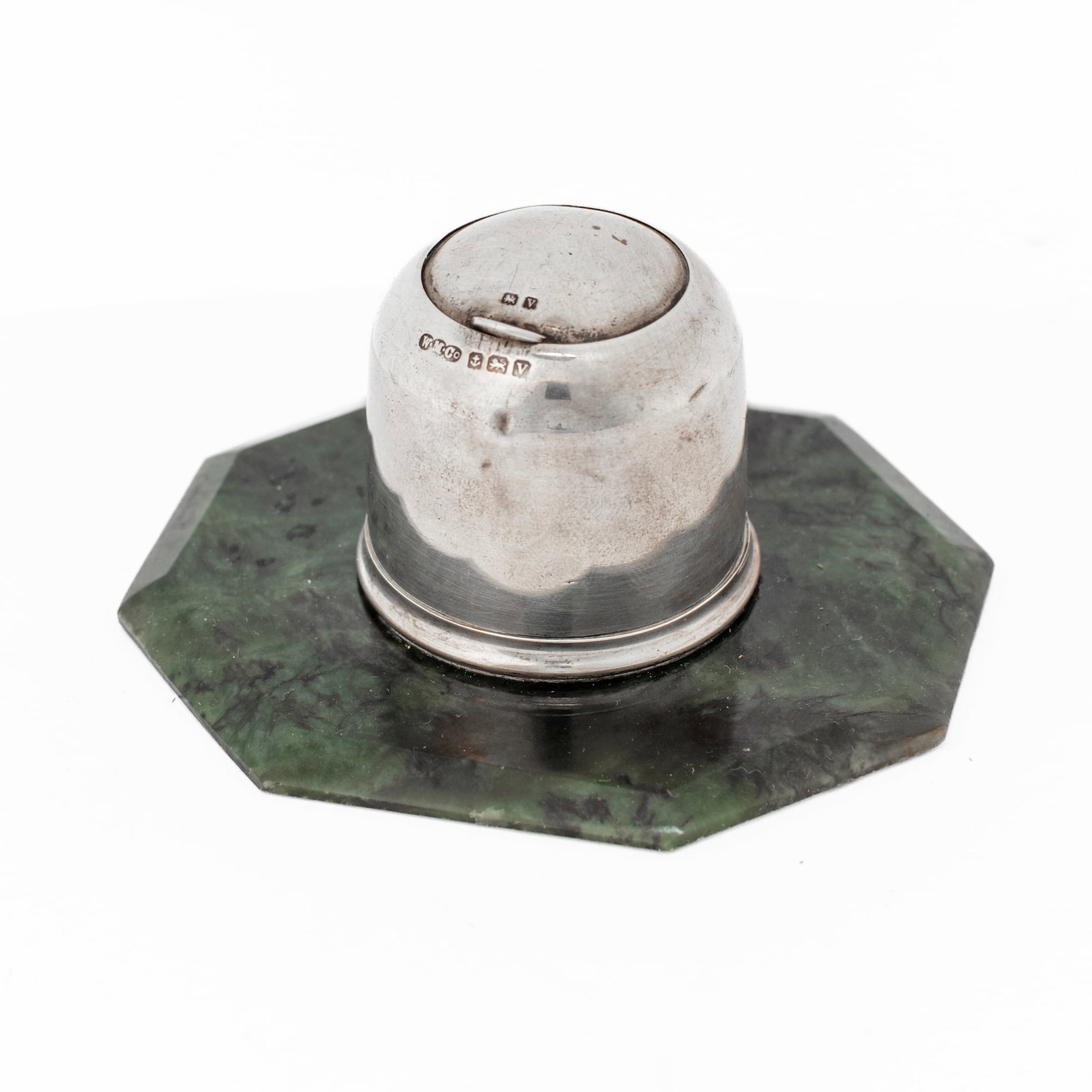 George V Silver & Nephrite Deco Inkwell 1920 (1 of 7)