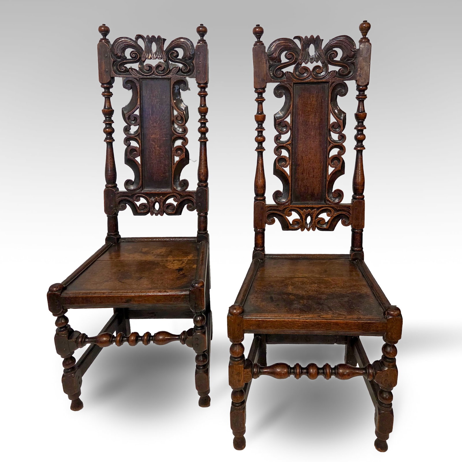 Pair 17th Century English Jacobean Carved Chairs (1 of 4)