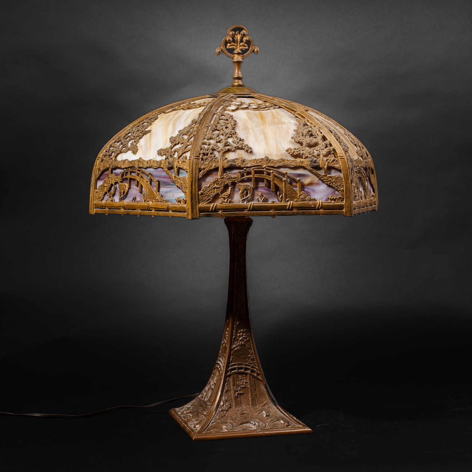 Antique Rainaud Style Glass Lamp / Japanese Theme (1 of 6)