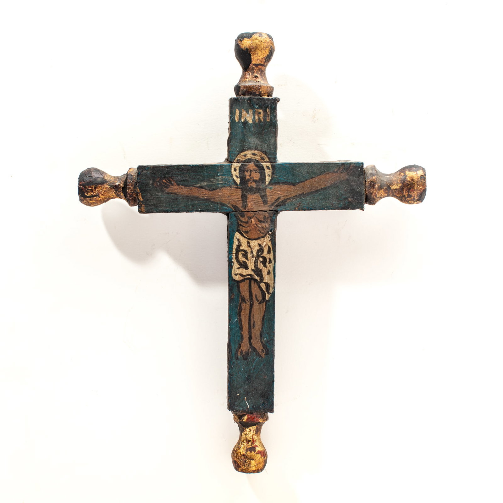 Antique Mexican Polychromed & Gilt Wood Crucifix (1 of 3)