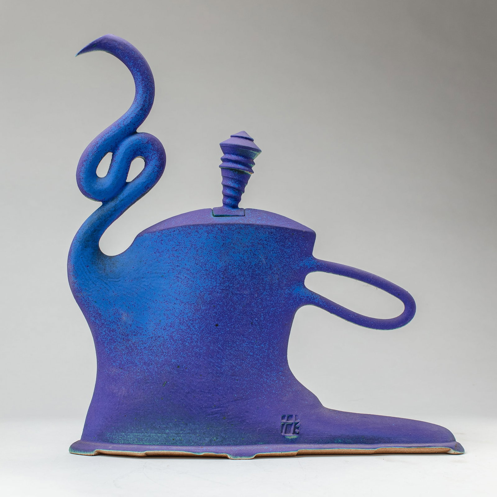 Patrick Horsley "Klein Blue Teapot" Sculpture: Patrick Horsley (b.1943 Oregon) "International Klein Blue Teapot" Stoneware Sculpture. Signed with artists seal impression on both sides. Measures 18x17x4". Collection of Mike Peck, Seattle WA.